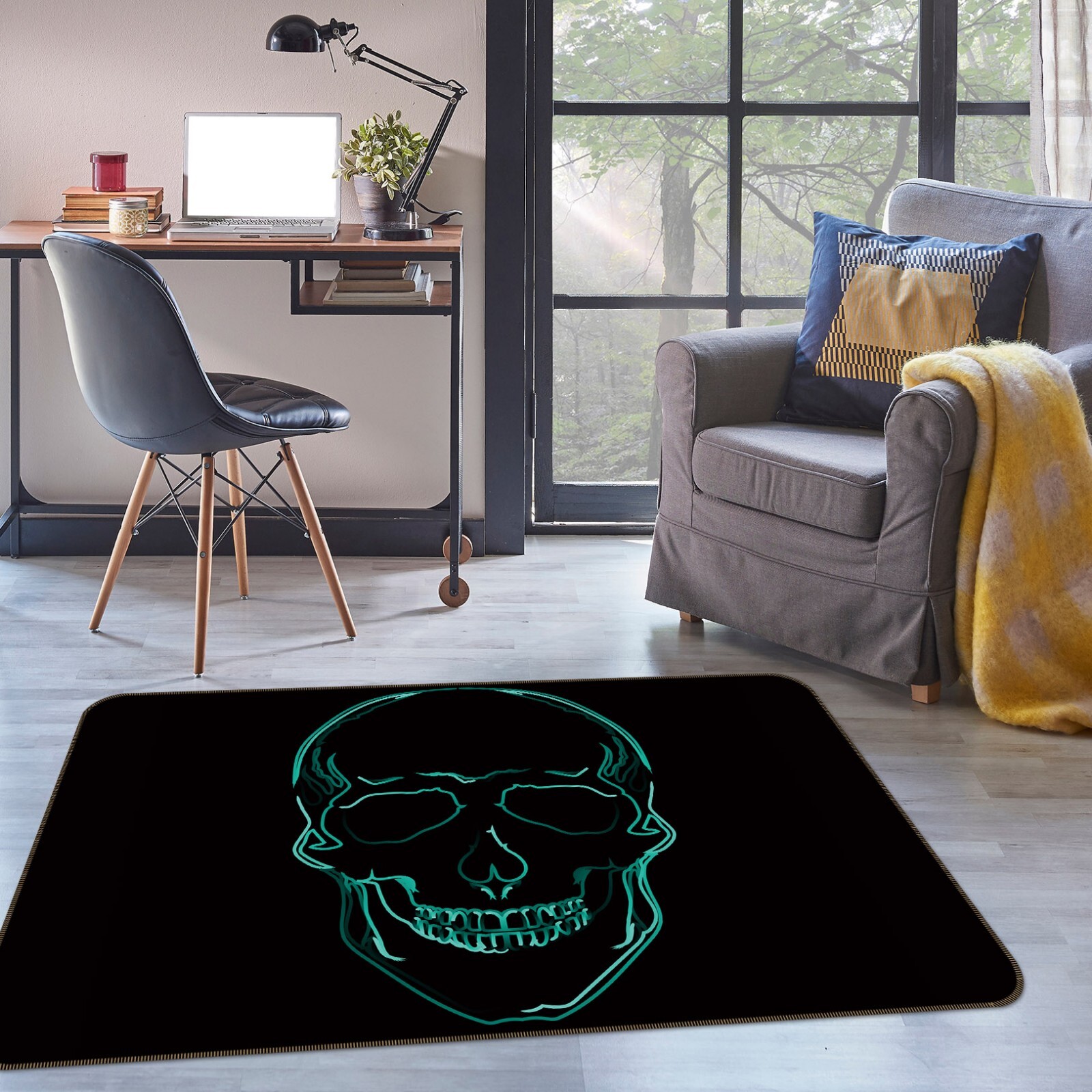 3D Blue Black Skull ZHUA1541 Game Non Slip Rug Mat Photo Carpet Amy