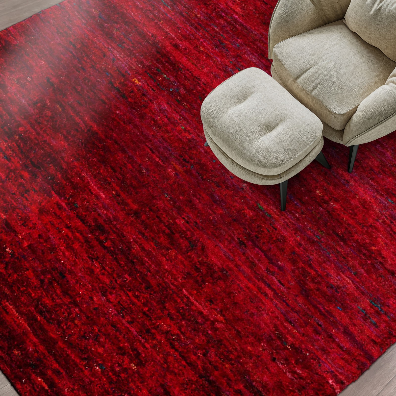 loomBloom 4’x5’9″ Red Hand Knotted Gabbeh Contemporary Boho Silk Area Rug