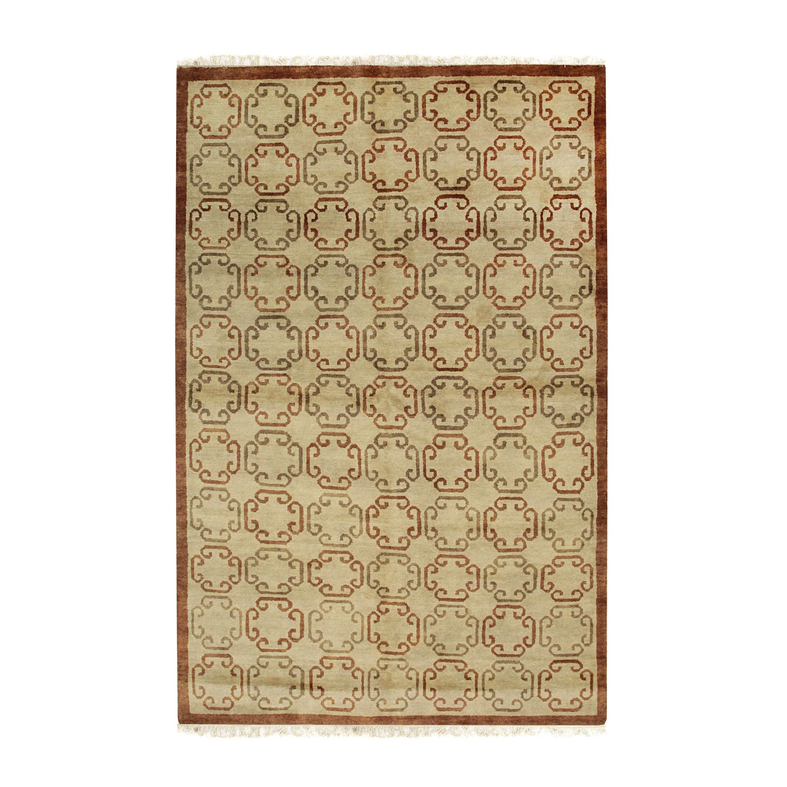 Louie Vibrant Brown and Ivory Hand Knotted Wool Rug