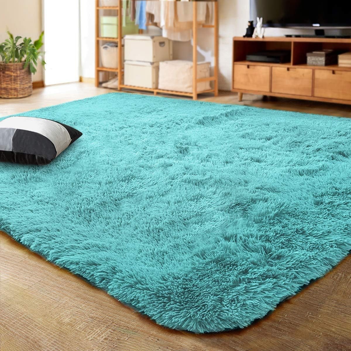 Alfombra Peludas Azul De Sala Para Cuarto 2×3 Grandes Carpetas Modernas Baratas.