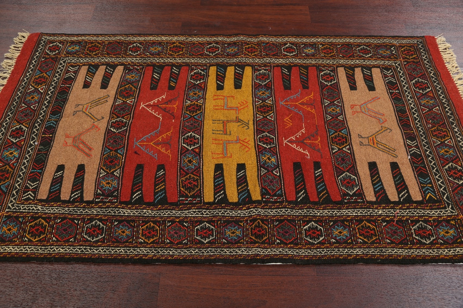 Traditional Tribal Sumak Kilim Geometric Oriental Area Rug Wool Hand-woven 3’x6′