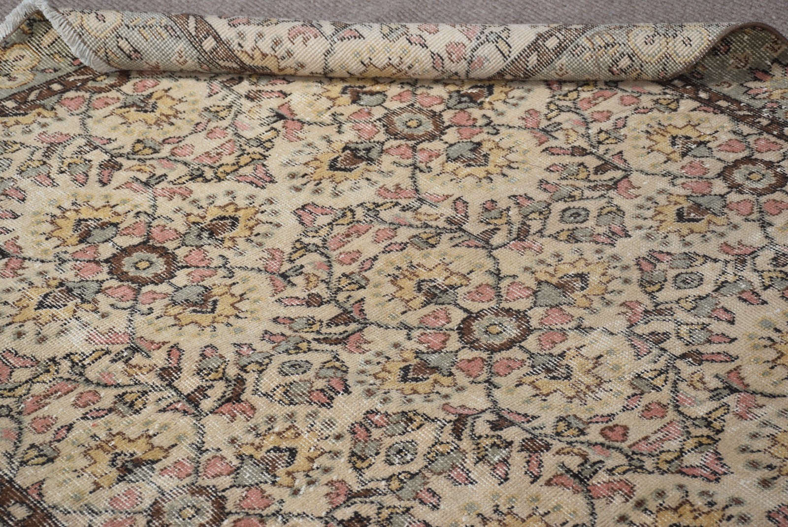 Turkish 4,4×8,2 ft Rug, Vintage Rug, Brown Ikat Wool Rug