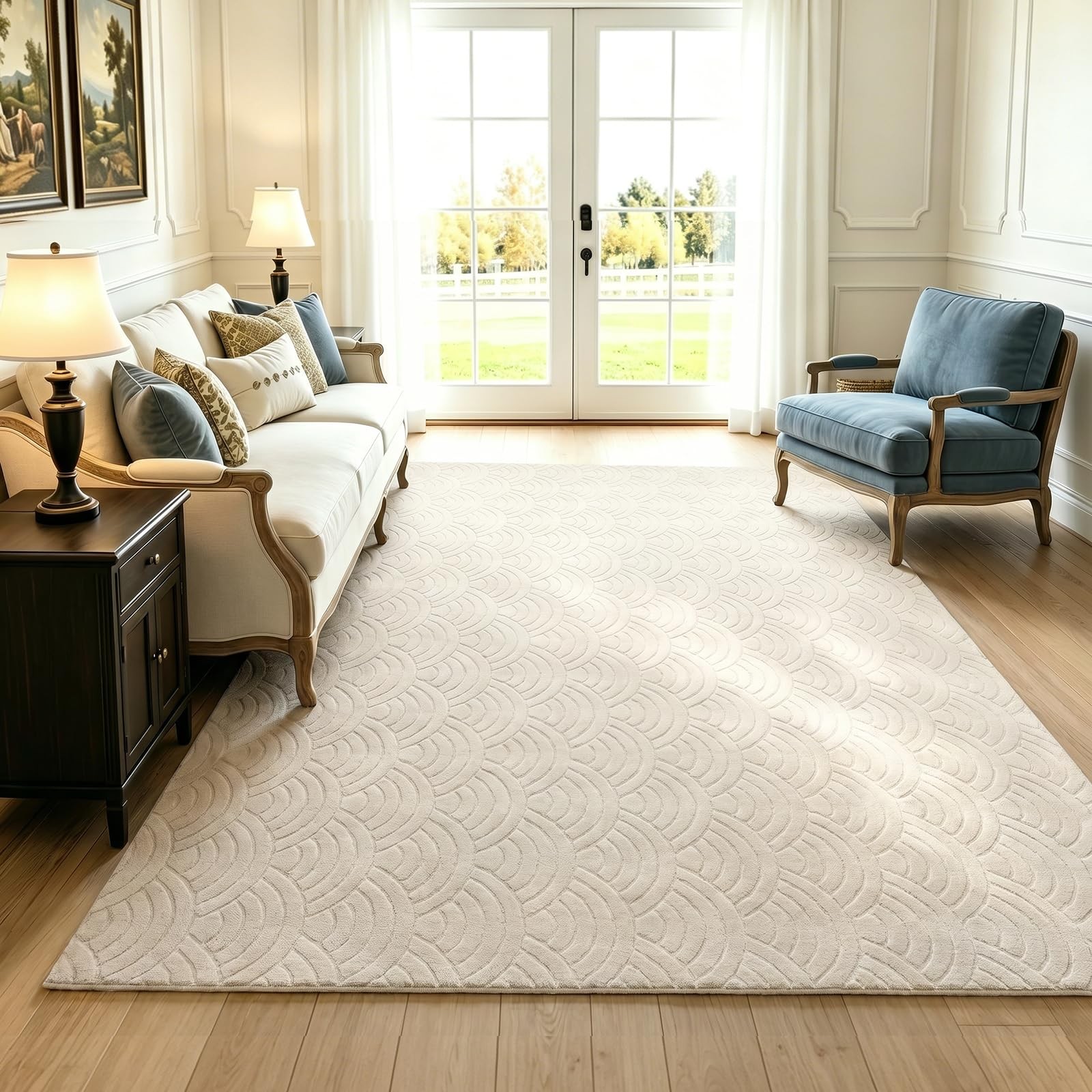 Soft Cozy Fluffy Arch Waves Pattern High-Low Textured Area Rug 6’x9′ Non Slip…