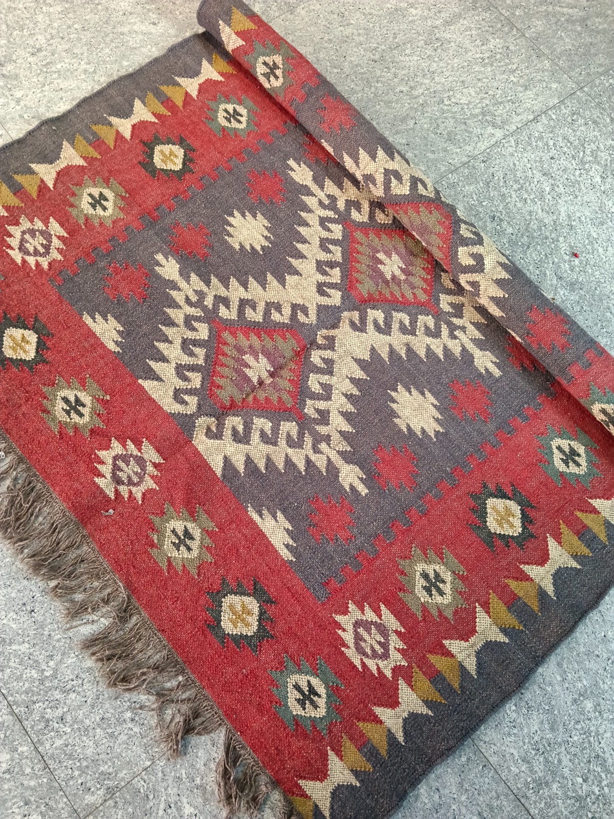 Handwoven Wool Jute Kilim Rug – Boho Area Rug, Rustic Living Room Carpet, Natura