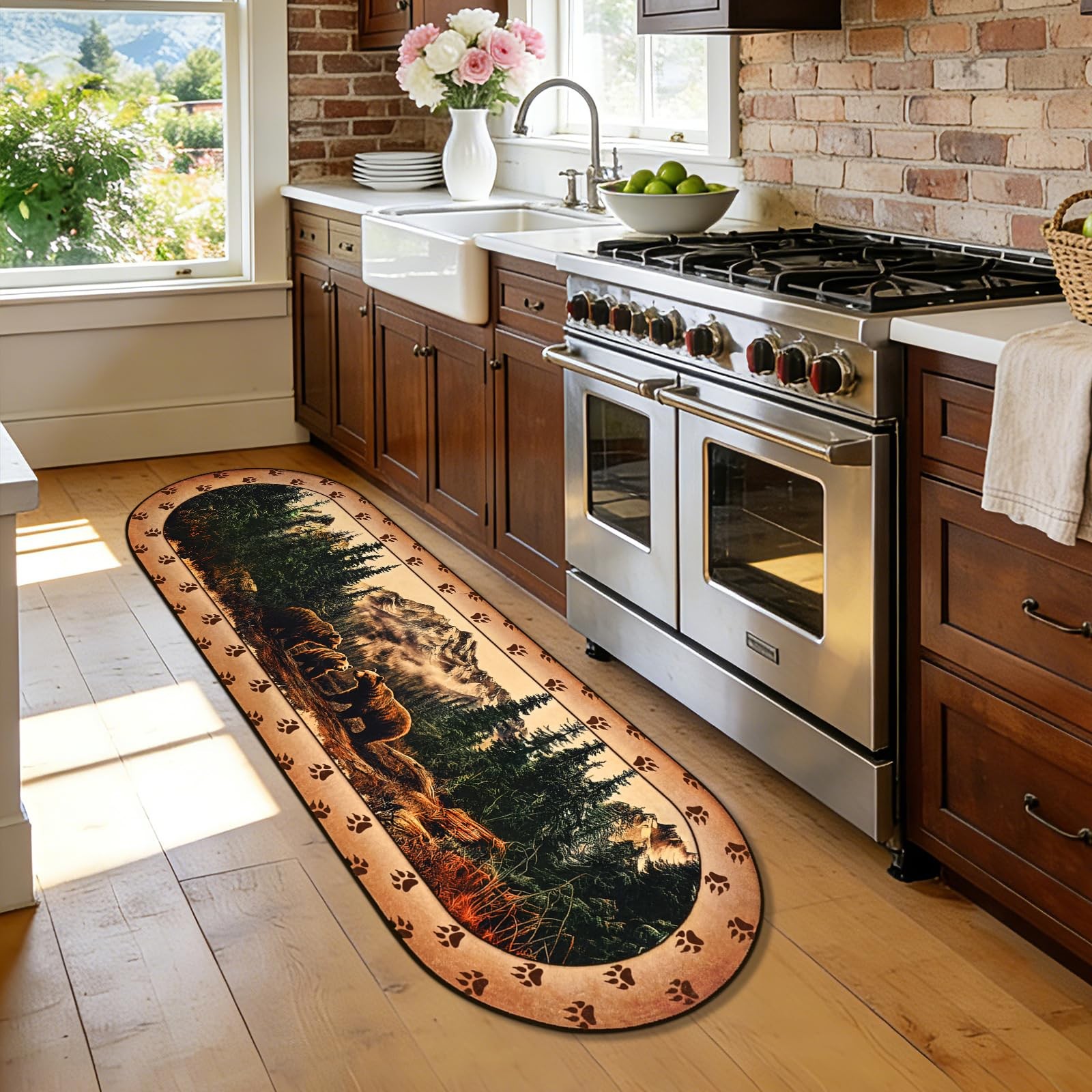 Rustic 2×6 Runner Rug Non Slip – Cabin Bear Oval Rug Runners for Hallways, So…