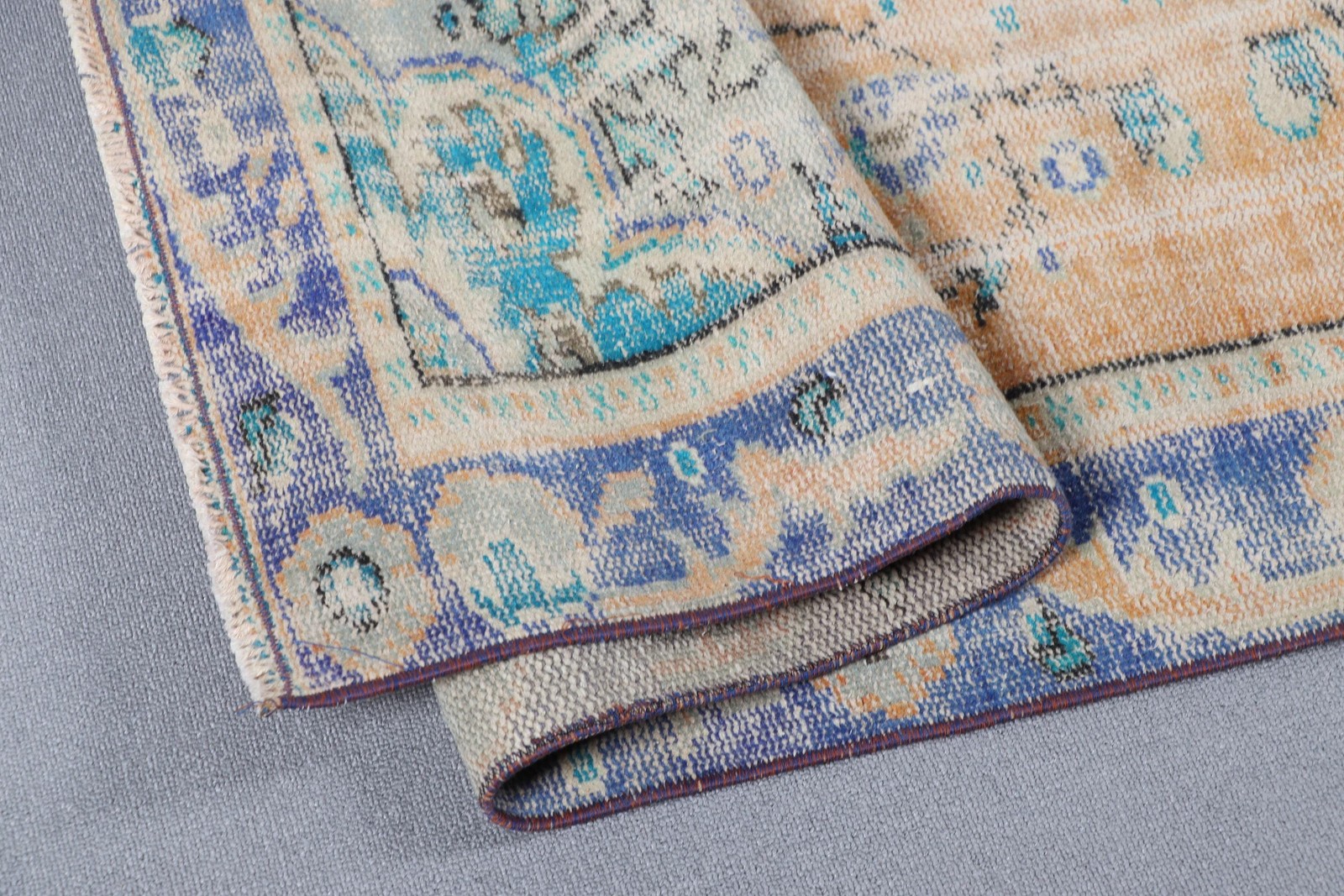 Turkish Large Rug, 5,3×8,2 ft Vintage Rug, Blue Check Wool Rug
