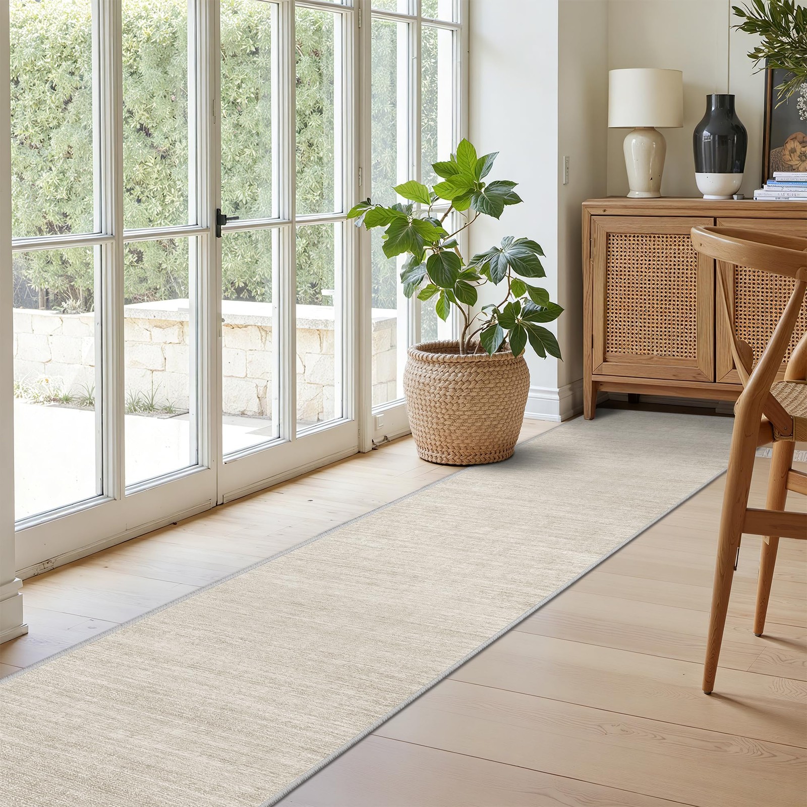 Beige 2×10 Washable Area Rug Non Slip Stain Resistant Floor Mat Living Room