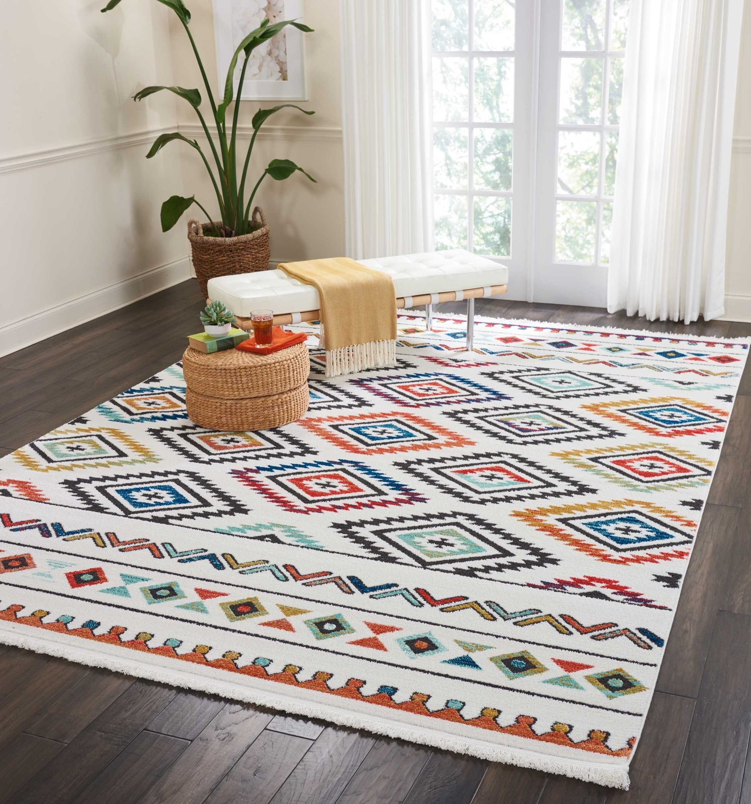 Nourison Tribal Decor Traditional Colorful White Area Rug 7 Feet 10 Inches by 10