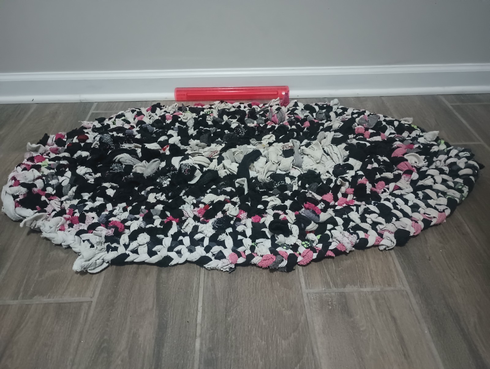 Rug – Pink, Black, White, Gray – Handmade From Recycled Material – USED – Heavy