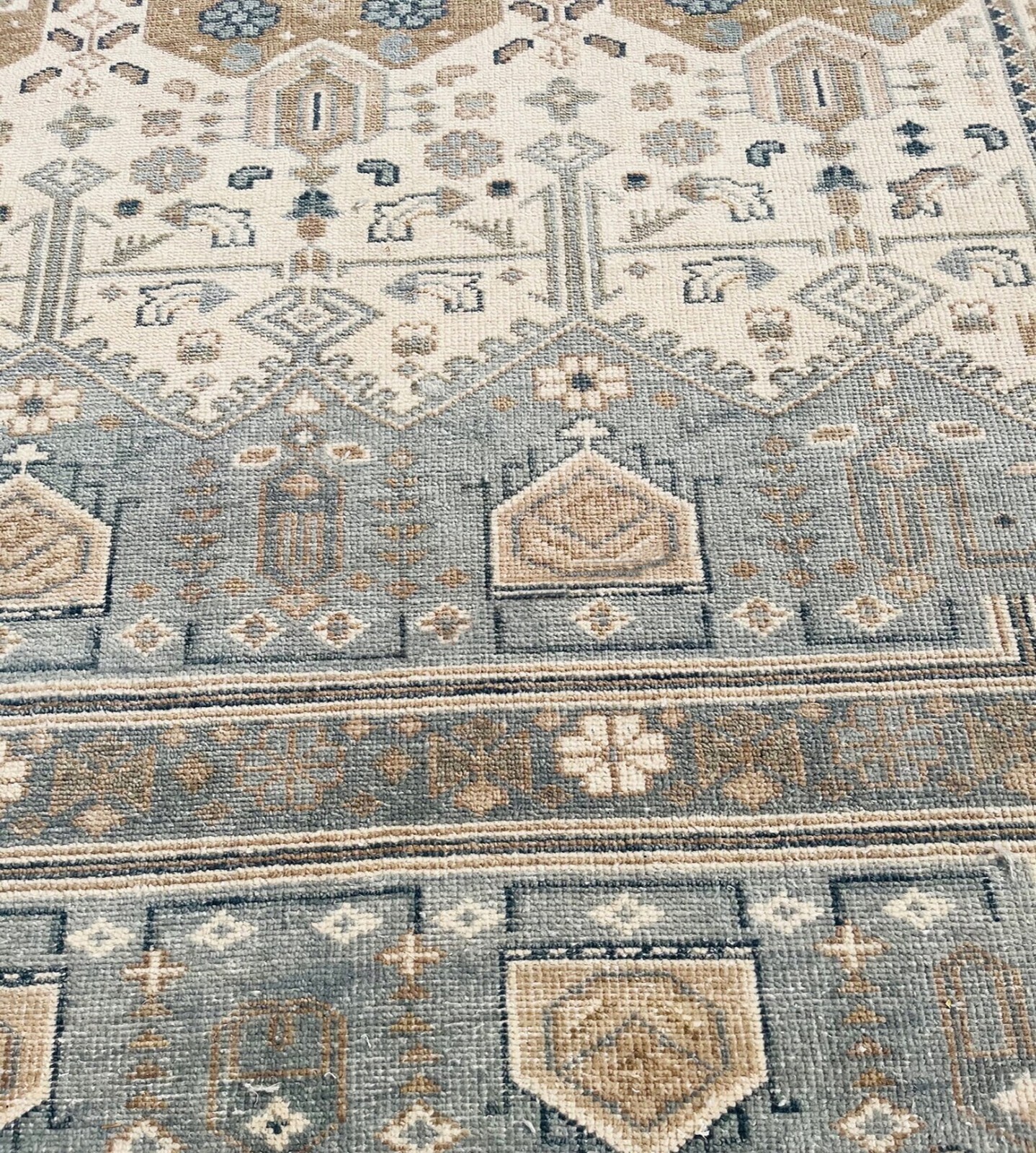Modern Oushak Hand Knotted Floral Rug 9×12 Ivory Blue 100% Wool Carpet for Home