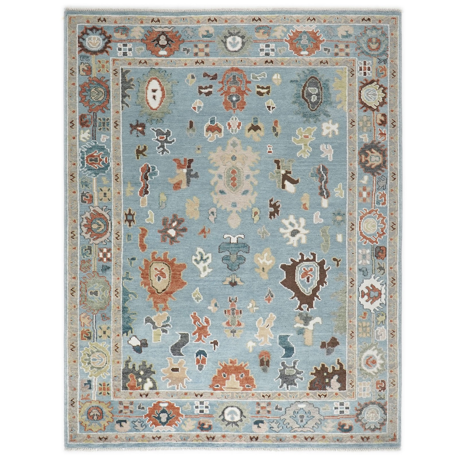 8’10”x12’2” Hand Knotted Wool Blue Oushak Arts and Crafts Rug