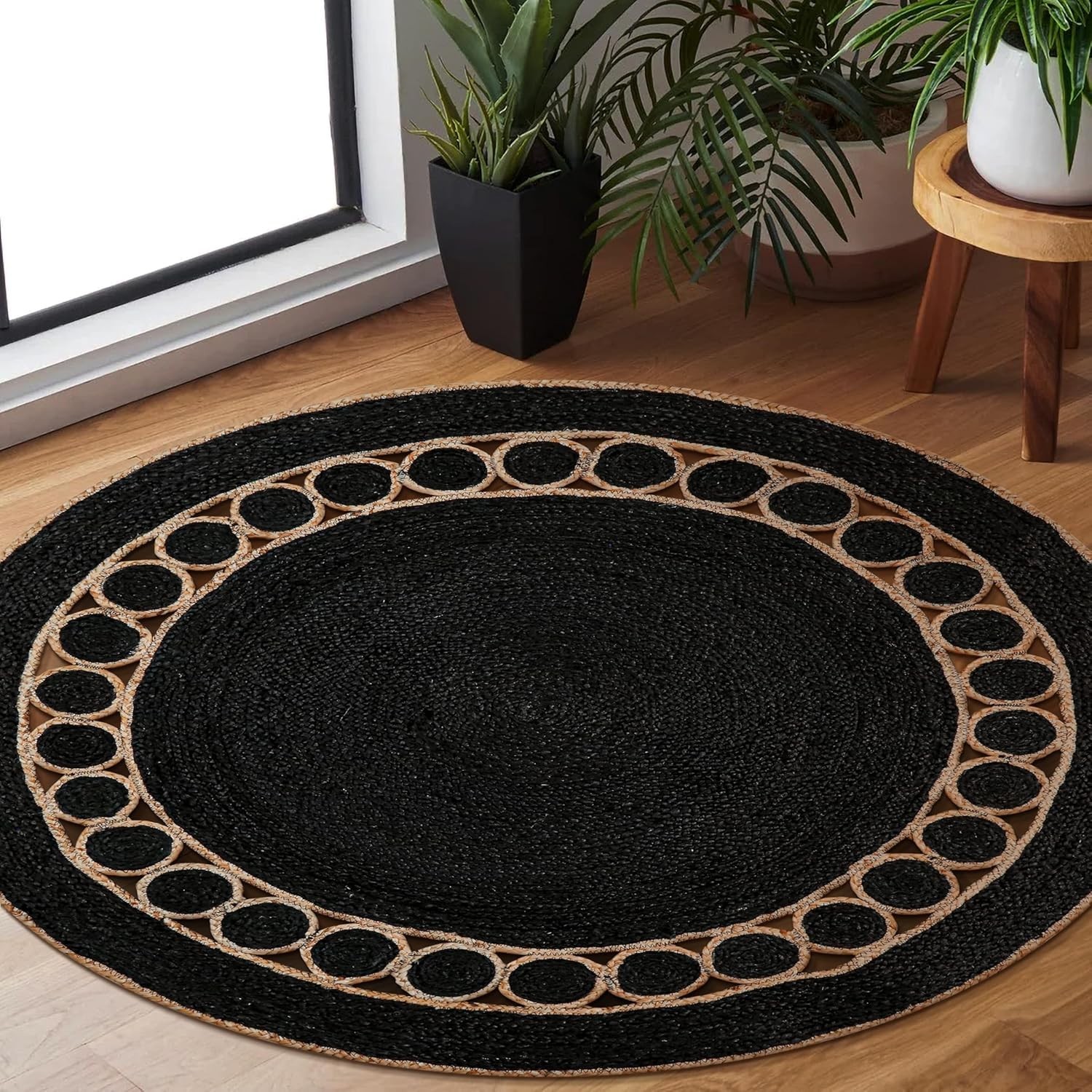 Carpet Jute Rug Natural Reversible Round Rug Braided Modern Floor Area Rug