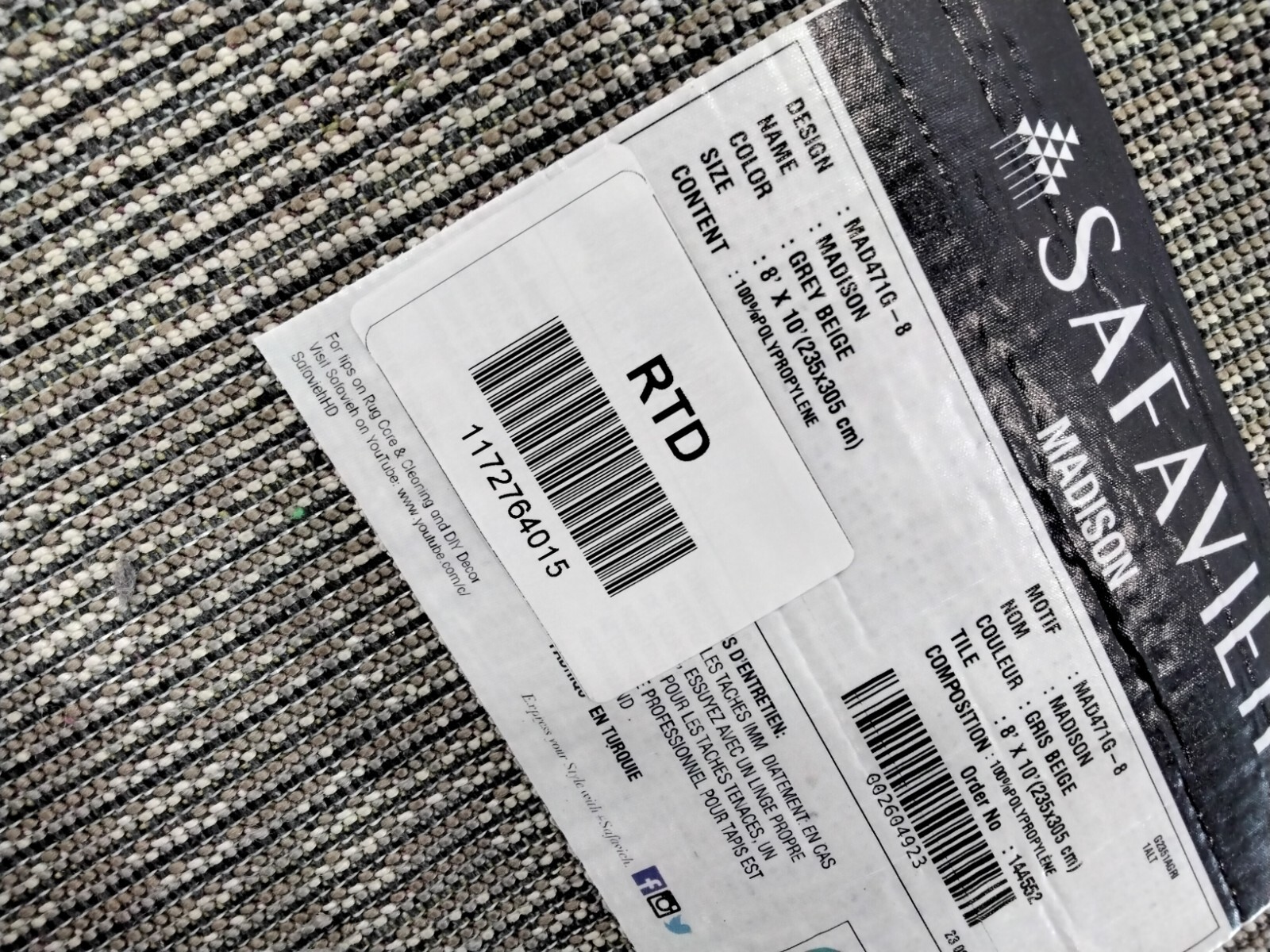 GREY / BEIGE 8′-0″ x 10′-0″ Back Stain Rug, Reduced Price 1172764015 MAD471G-8