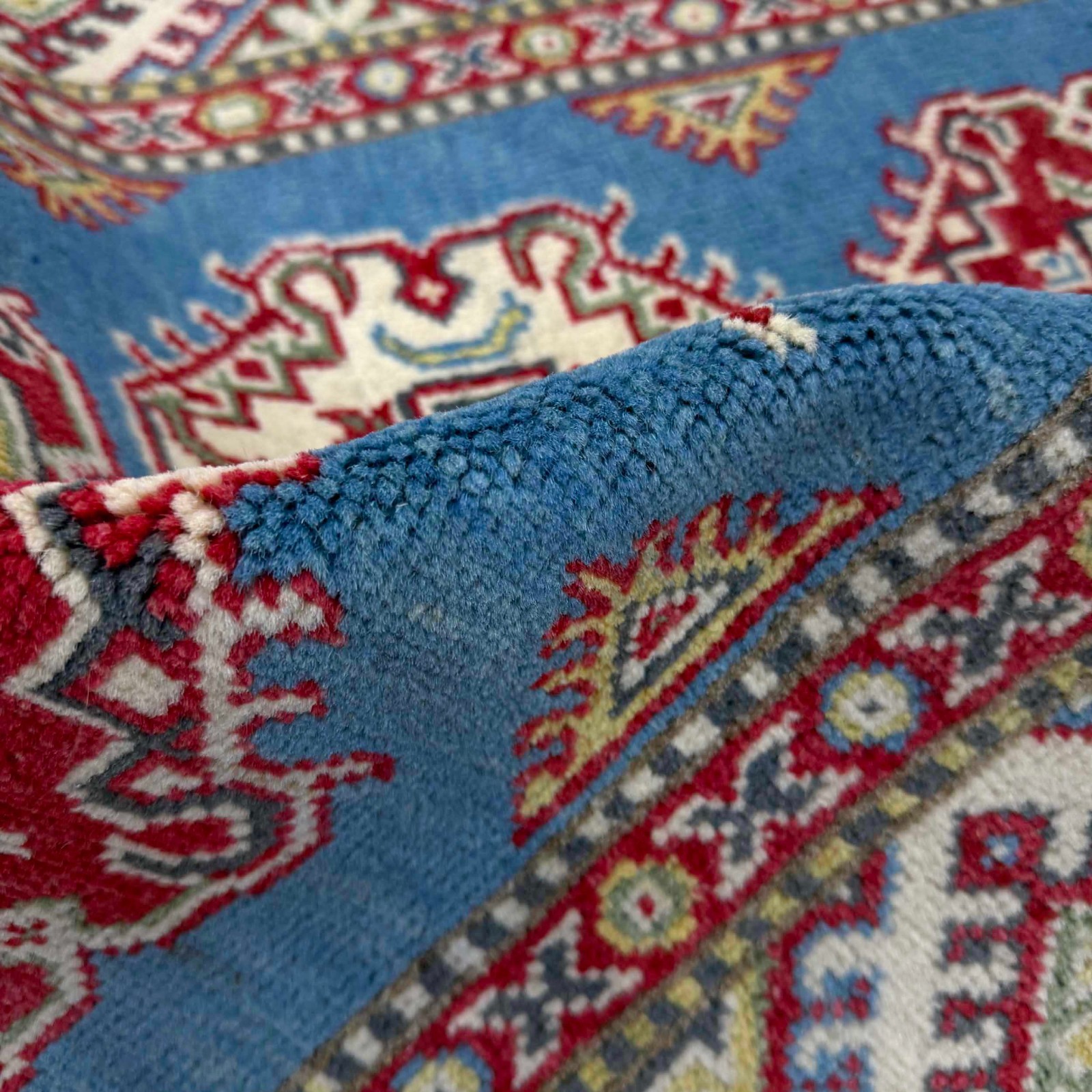 Blue Hand Knotted Tribal Kazak Oriental Rug, 2.8×4.1 Ft Medallion Carpet, R37493