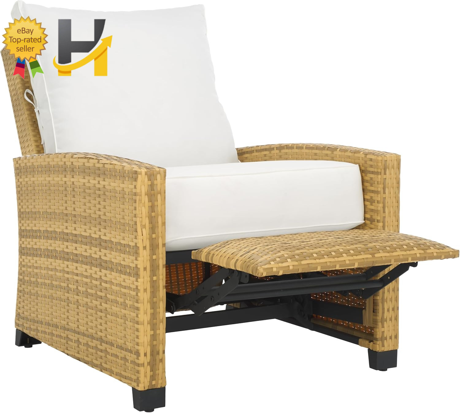 Landon Natural Patio Recliner Chair Adjustable Back Footrest & Removable Cushion