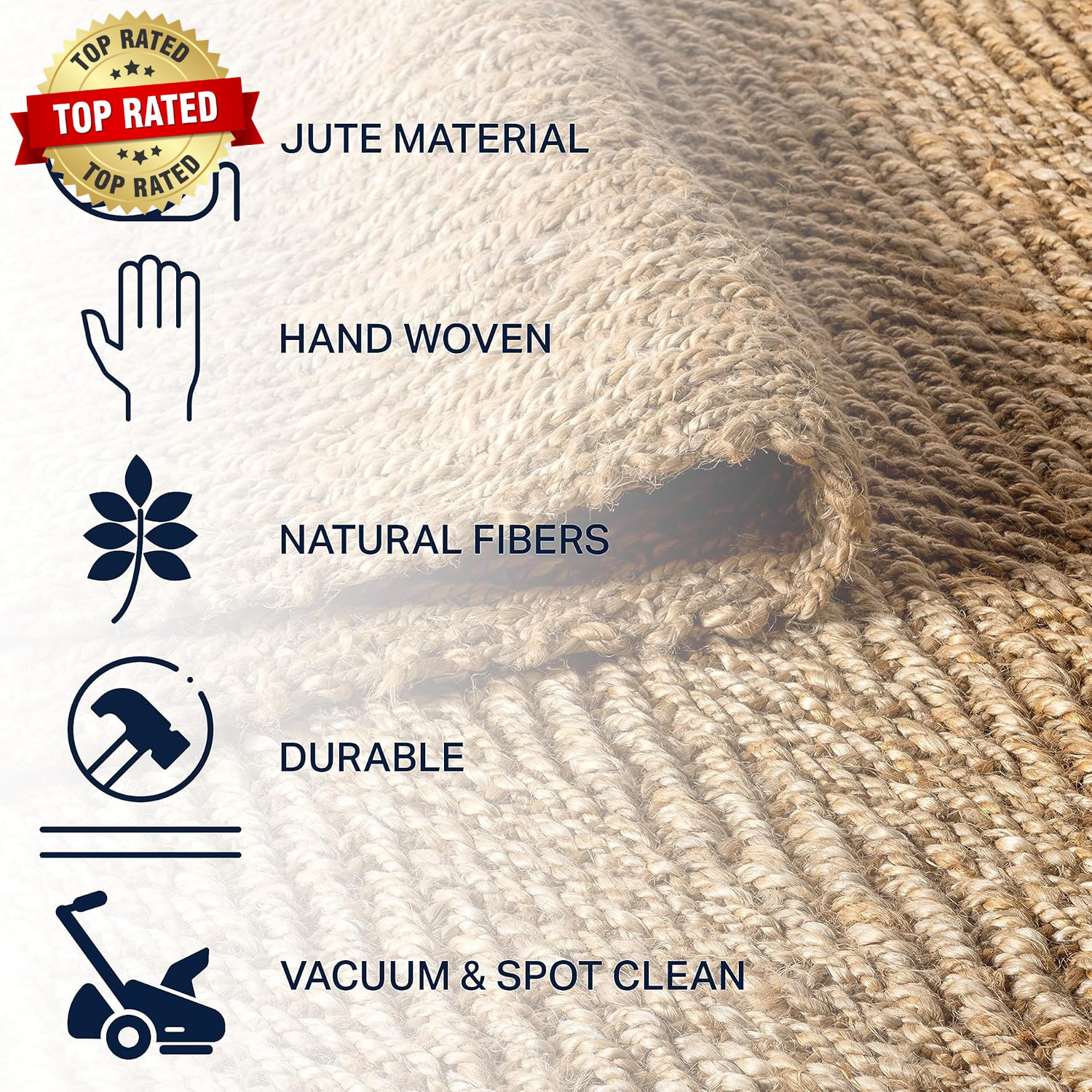 Espina Hand Woven Herringbone Chunky Jute Natural Indoor Area Rug, 5X8, Bohemian