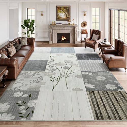 Grey 5×7 Area Rugs for Living Room – Washable Non-Slip Soft Stain – 5 Ft x 7 Ft