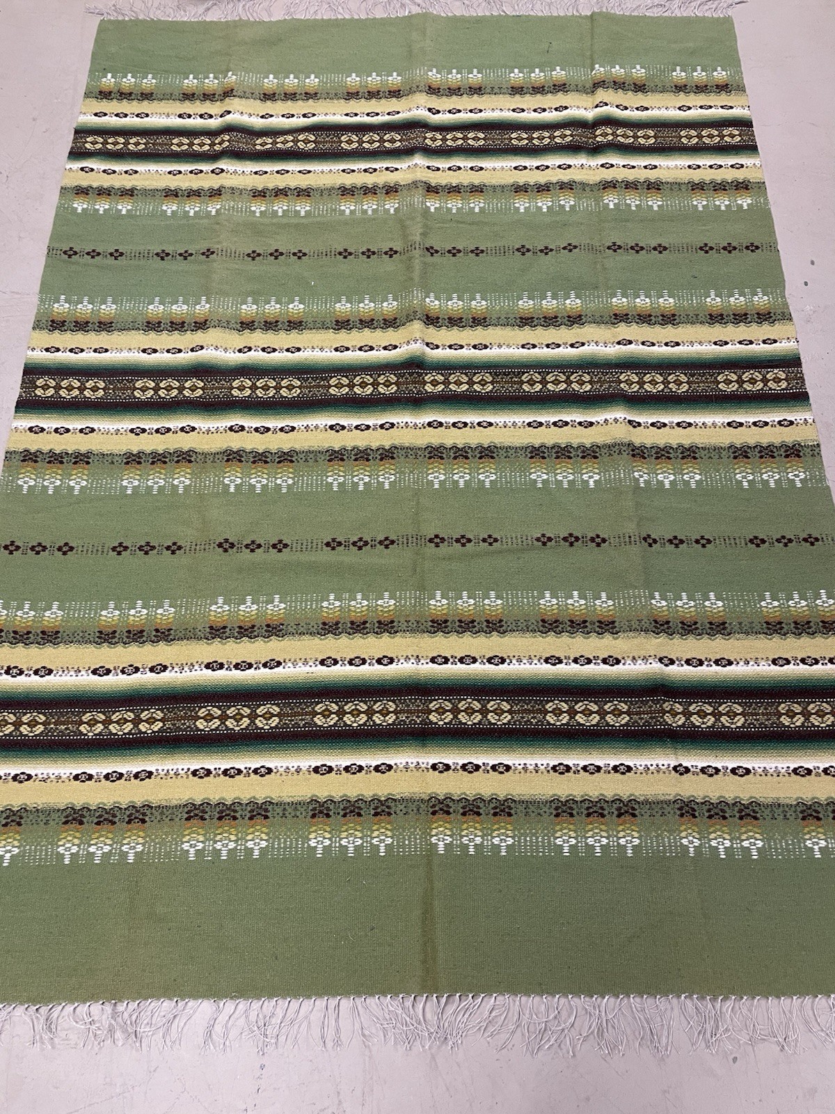 Woven Flat Textile Area Carpet 60×83. Green, Brown, Gold Southwestern,Turkish?