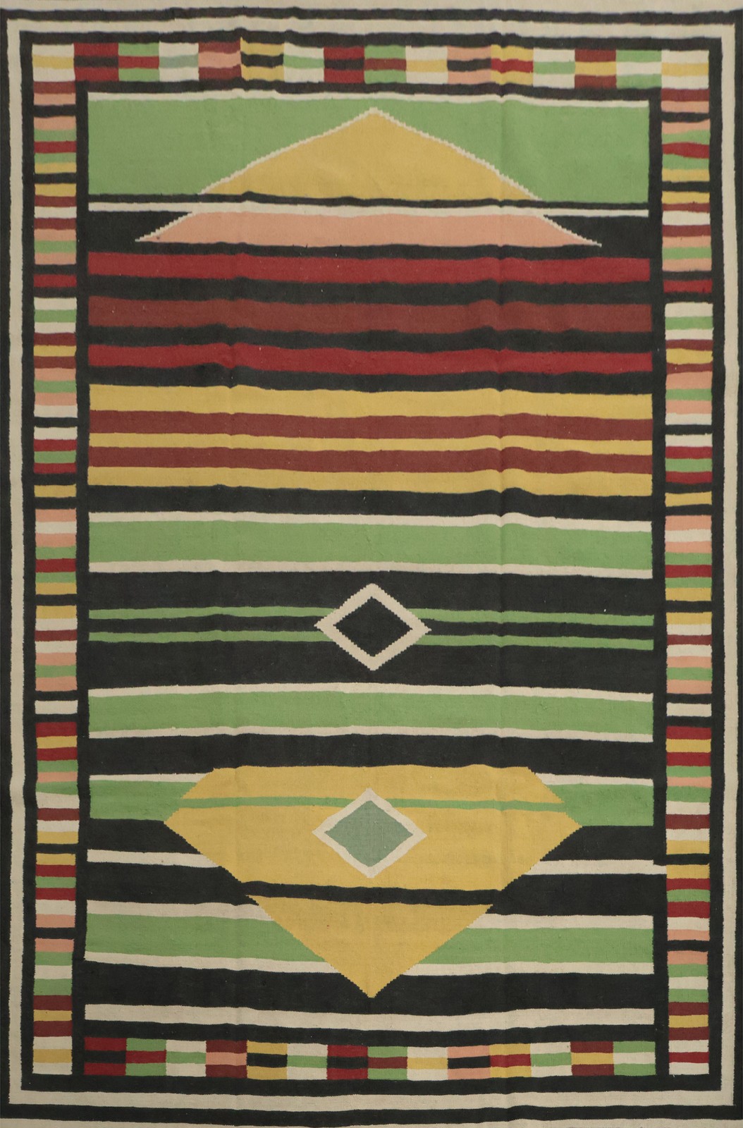 Handcrafted Kilim Area Rug 9×12 Ft Hand-Woven Carpet in Rich Layered Stripes