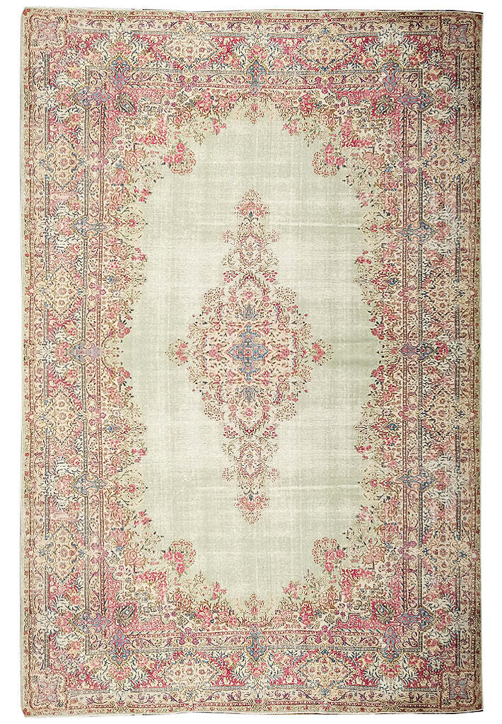11′ x 19′ WOW LIGHT GREEN PINK VINTAGE Persiian Kermaan Rug Low Pile #F-5986