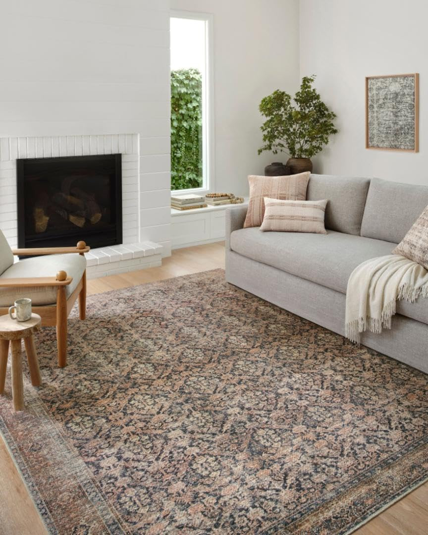 Loloi Billie Ink/Salmon 7’6″ x 9’6″ Distressed Area Rug for Living Room