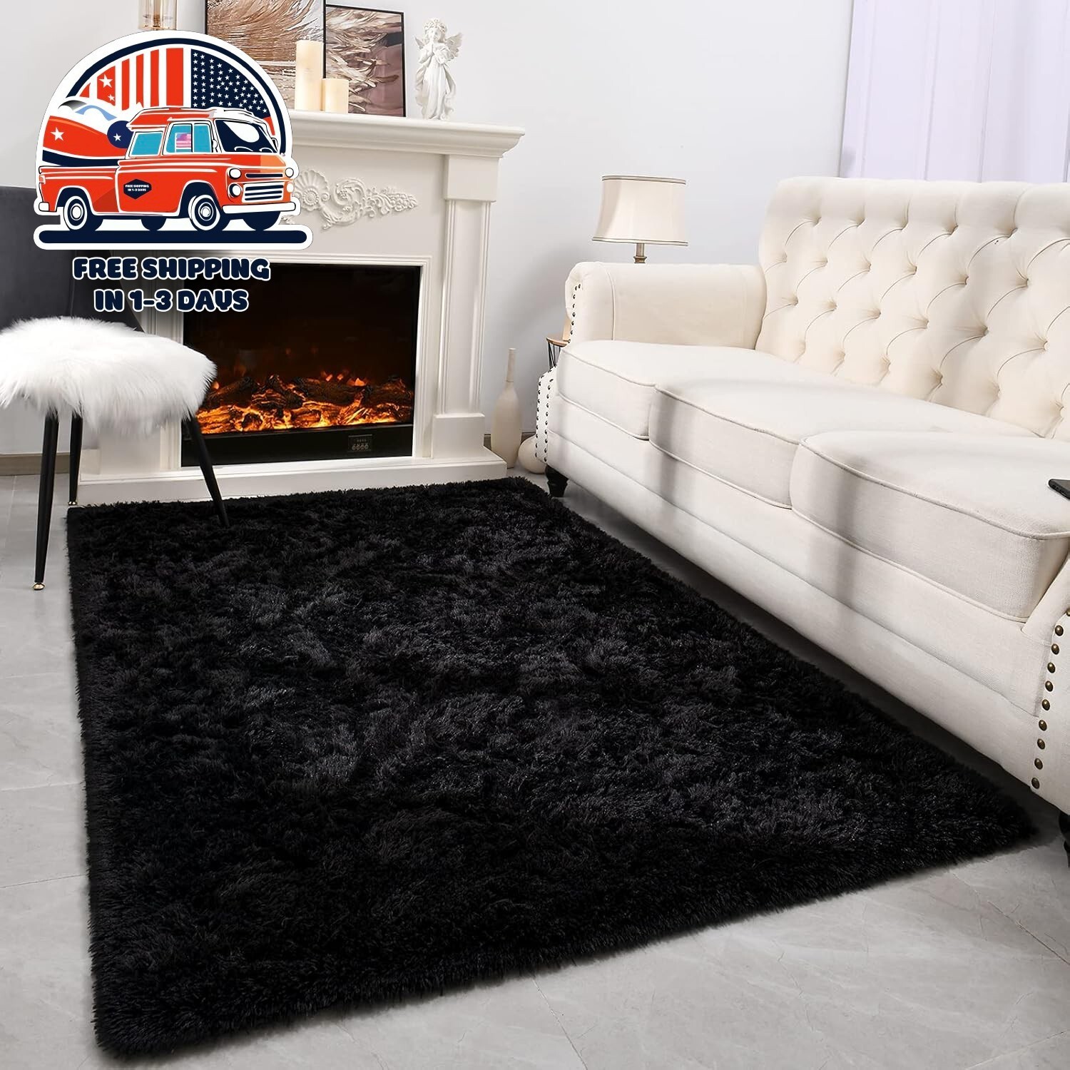 Carpetas Alfombras Para Sala De Casa Habitacion Moderna Negro 4×5.9 Feet US NEW