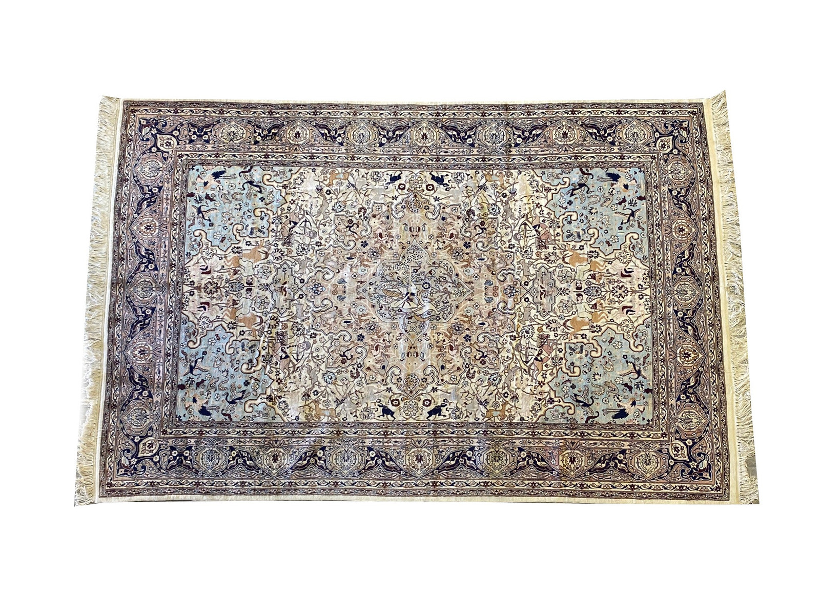 7′ x 11′ Wool and Silk Fine Handmade Rug Animal Motif #F-6676