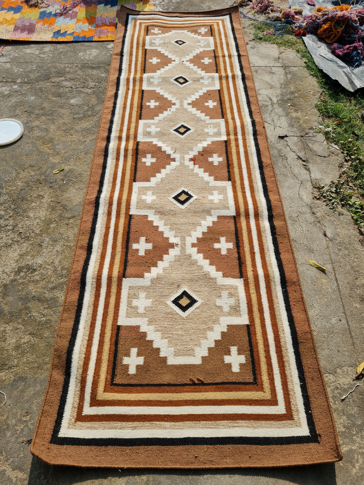 Large Wool Kilim Navajo Southwestern Bohemian Runner Rug 3×10 ft Handmade Rug