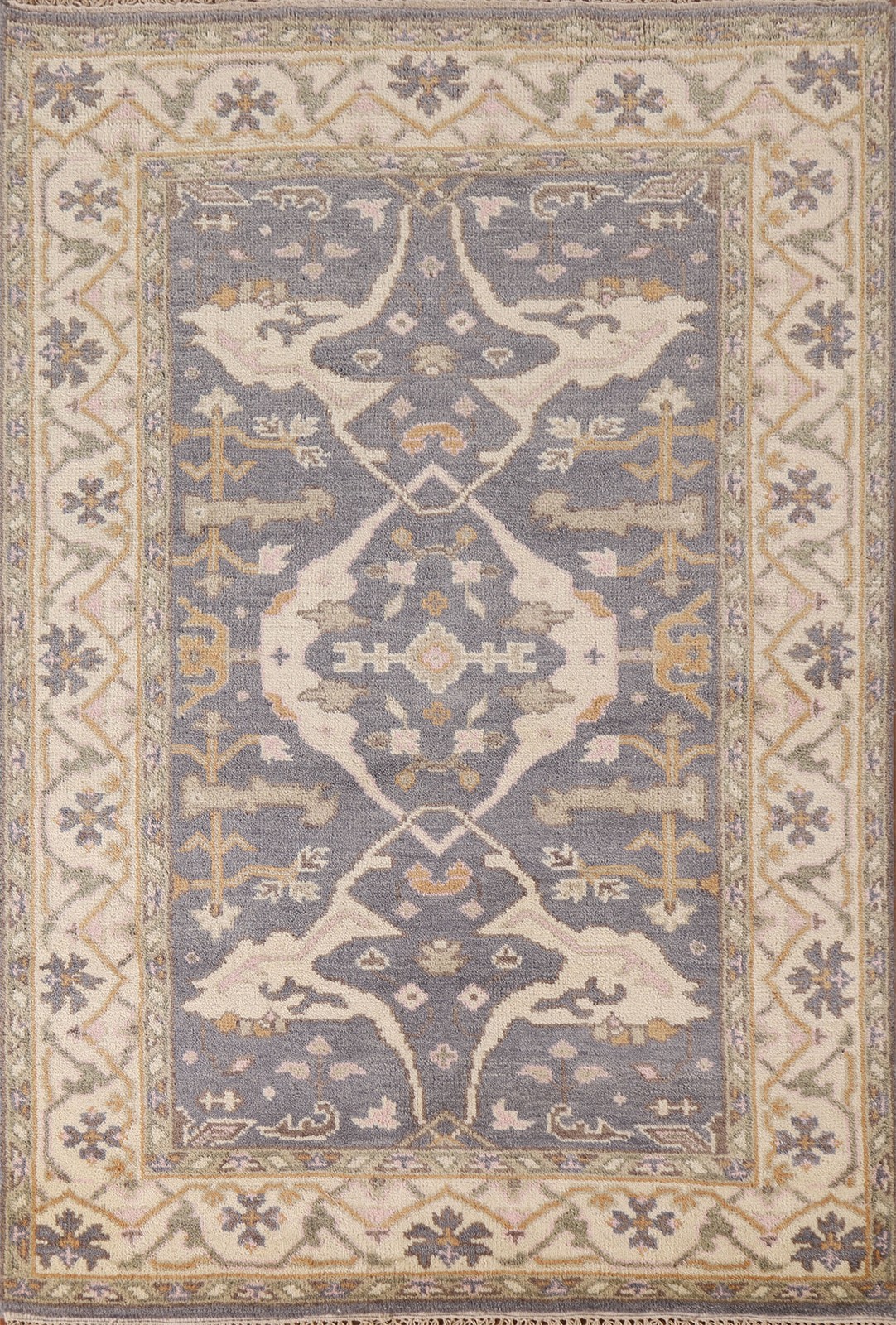 Gray Oushak Oriental Rug 4×6 Hand-knotted Wool Geometric Pattern Traditional