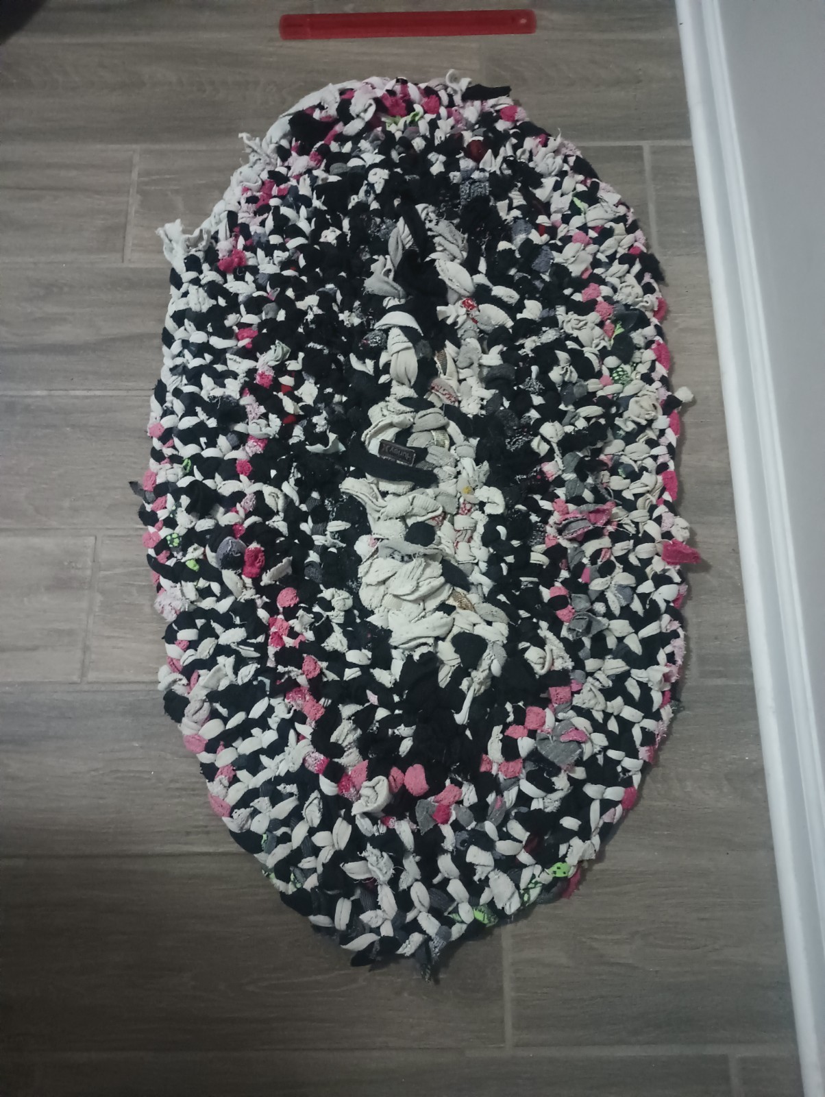 Rug – Pink, Black, White, Gray – Handmade From Recycled Material – USED – Heavy