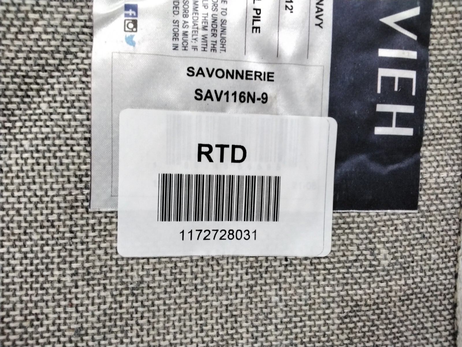 IVORY / NAVY 9′ X 12′ Back Stain Rug, Reduced Price 1172728031 SAV116N-9