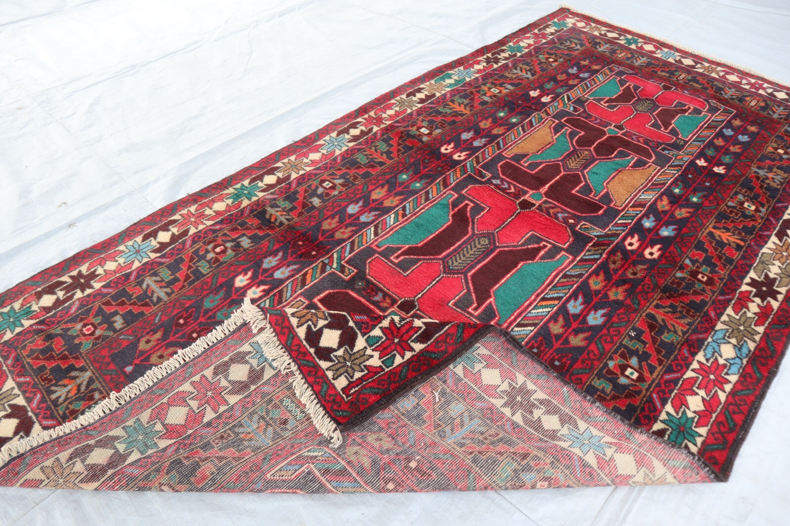 4×8 ft Afghan Hand Knotted Oriental Rug- Office Rug Living Room Rug- Tribal Rug