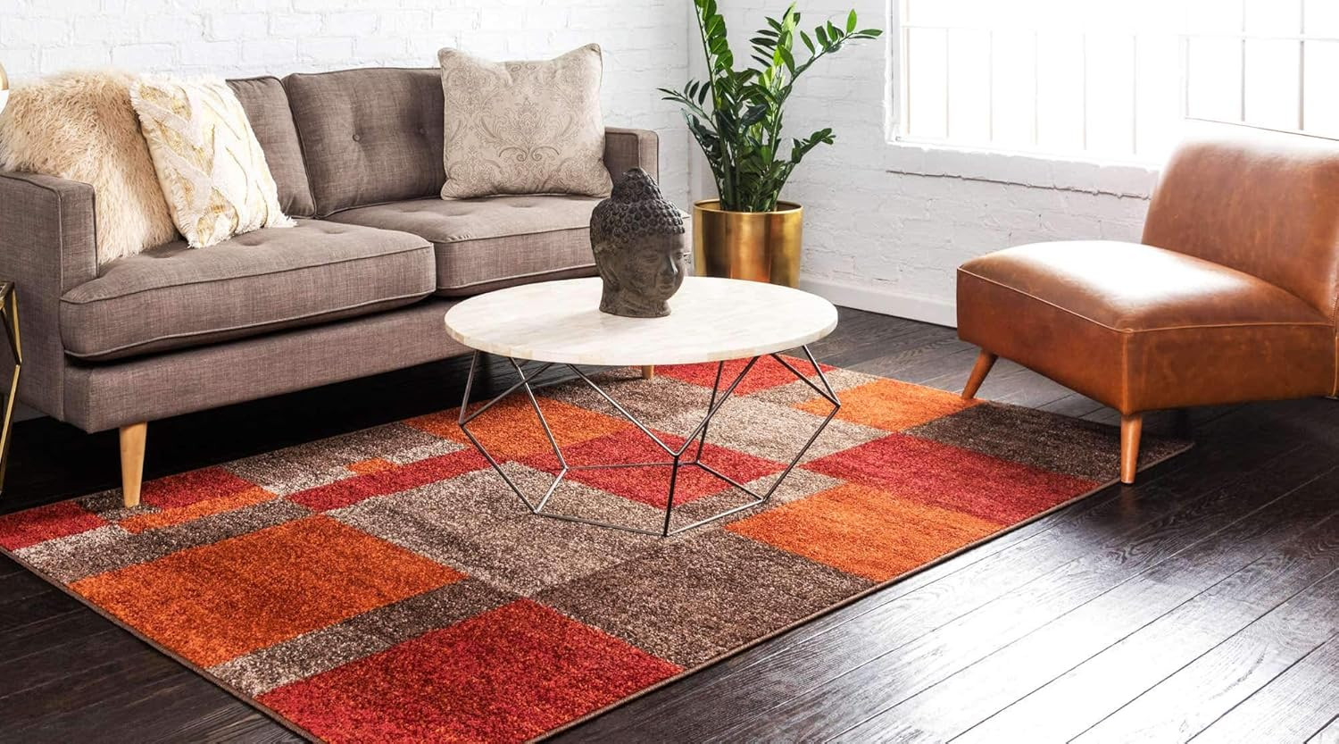 Modern Abstract Area Rug – Autumn Collection, 5’3″ x 8′, Multi/Dark Brown
