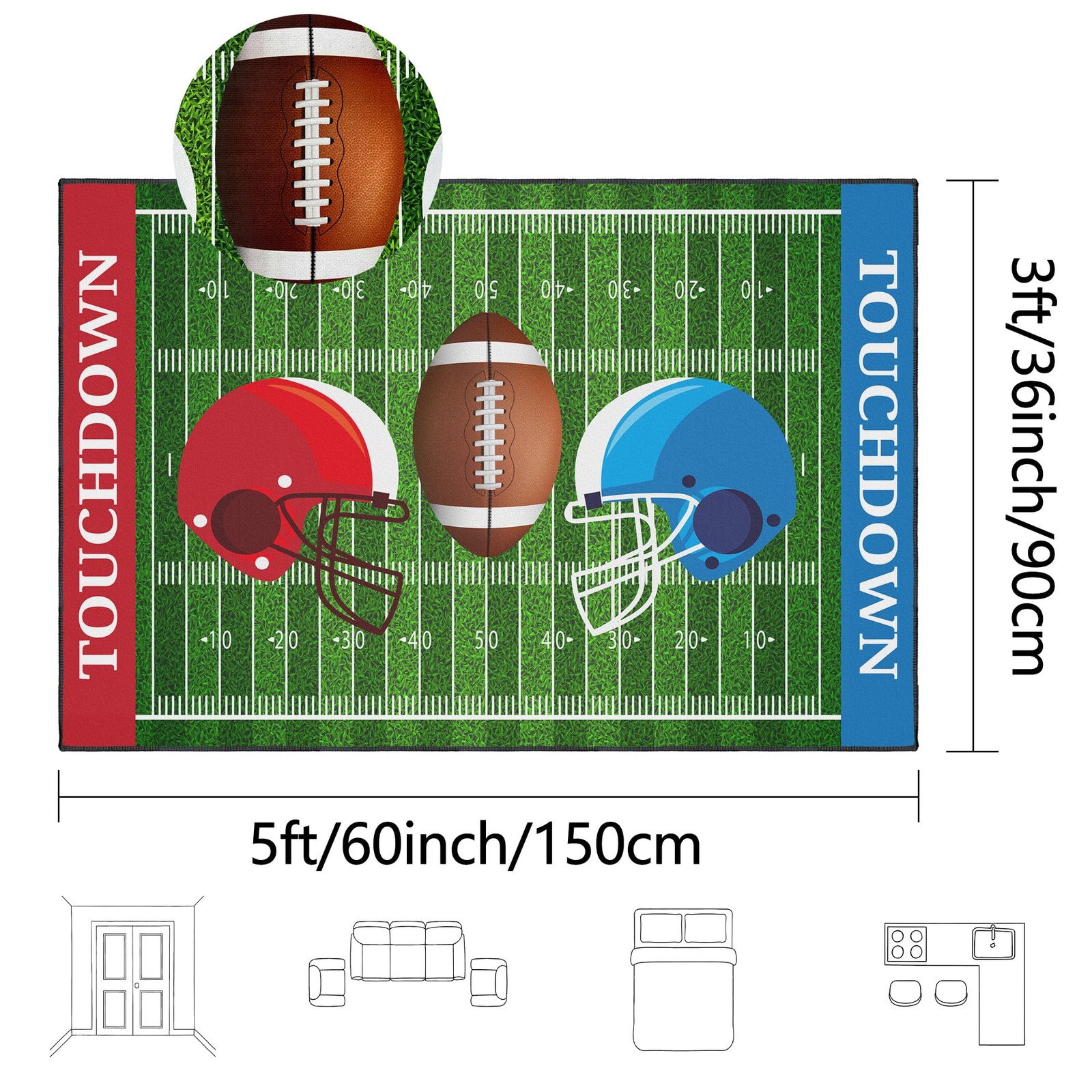 Vesocro Football Rug Non-Slip 3×5 ft,Football Court Area Rugs with Cool Print…