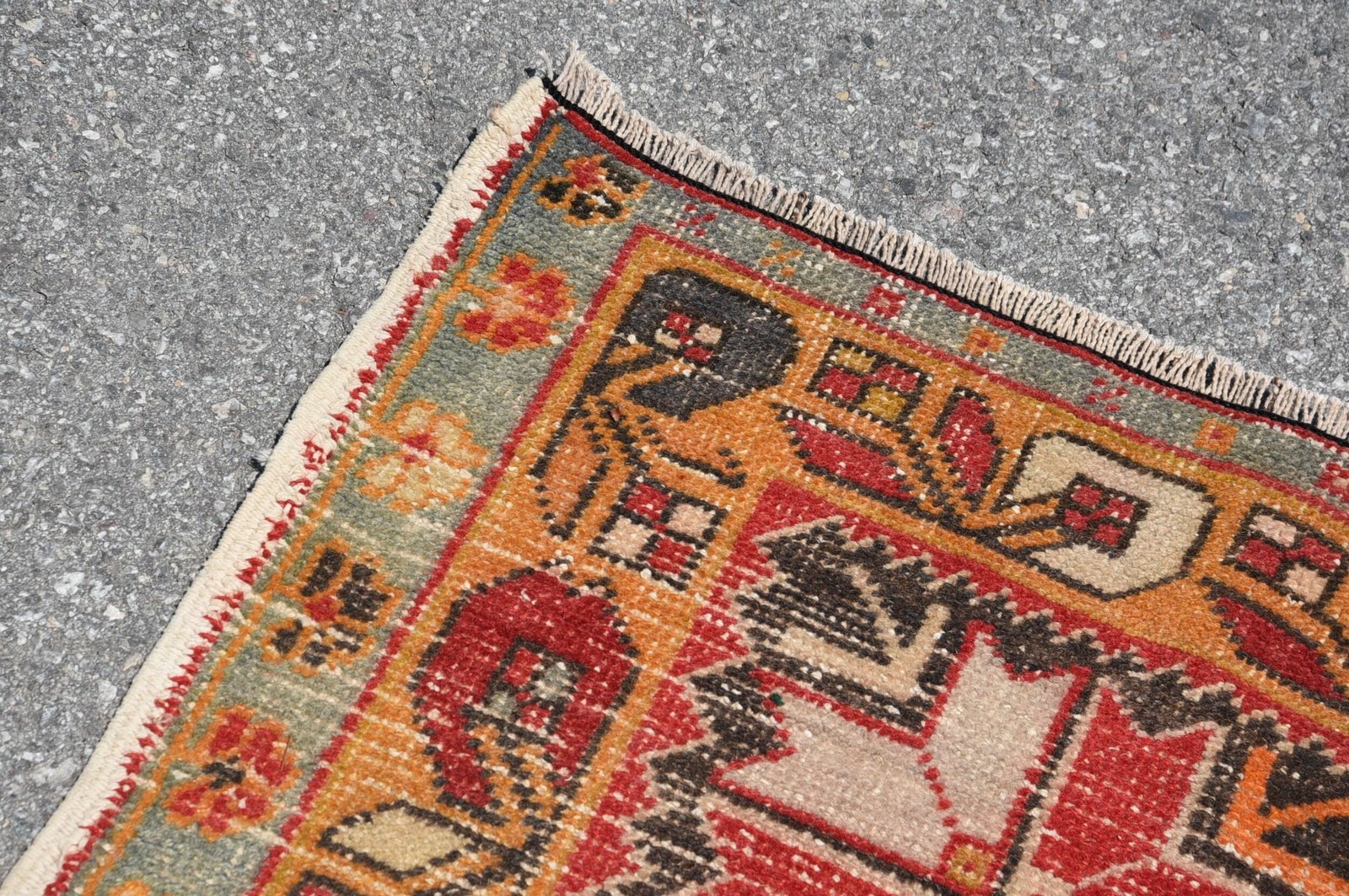 Vintage Rug, 4,4×9,4 ft Large Rug, Red Orange Wool Rug