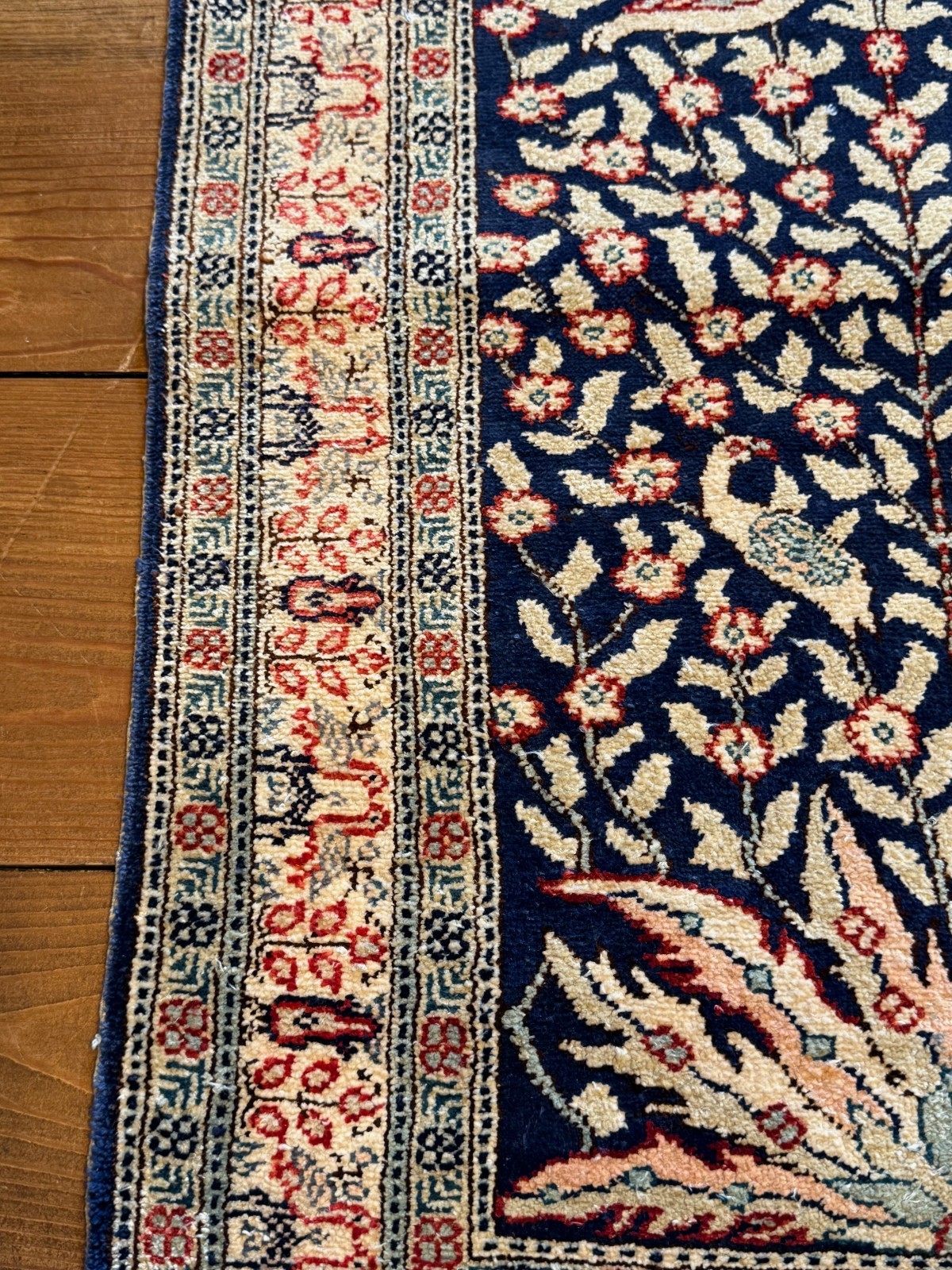 Vintage 100% Silk Turkish Rug Kayseri Tree of Life Rug-34″ x 19 1/4″-Handmade