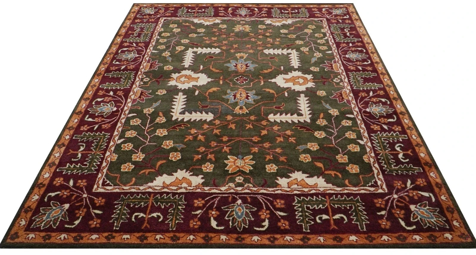 New Design 100% Wool Rug| Hand Tufted Pottery Barn Farley Dark Green Area Rug