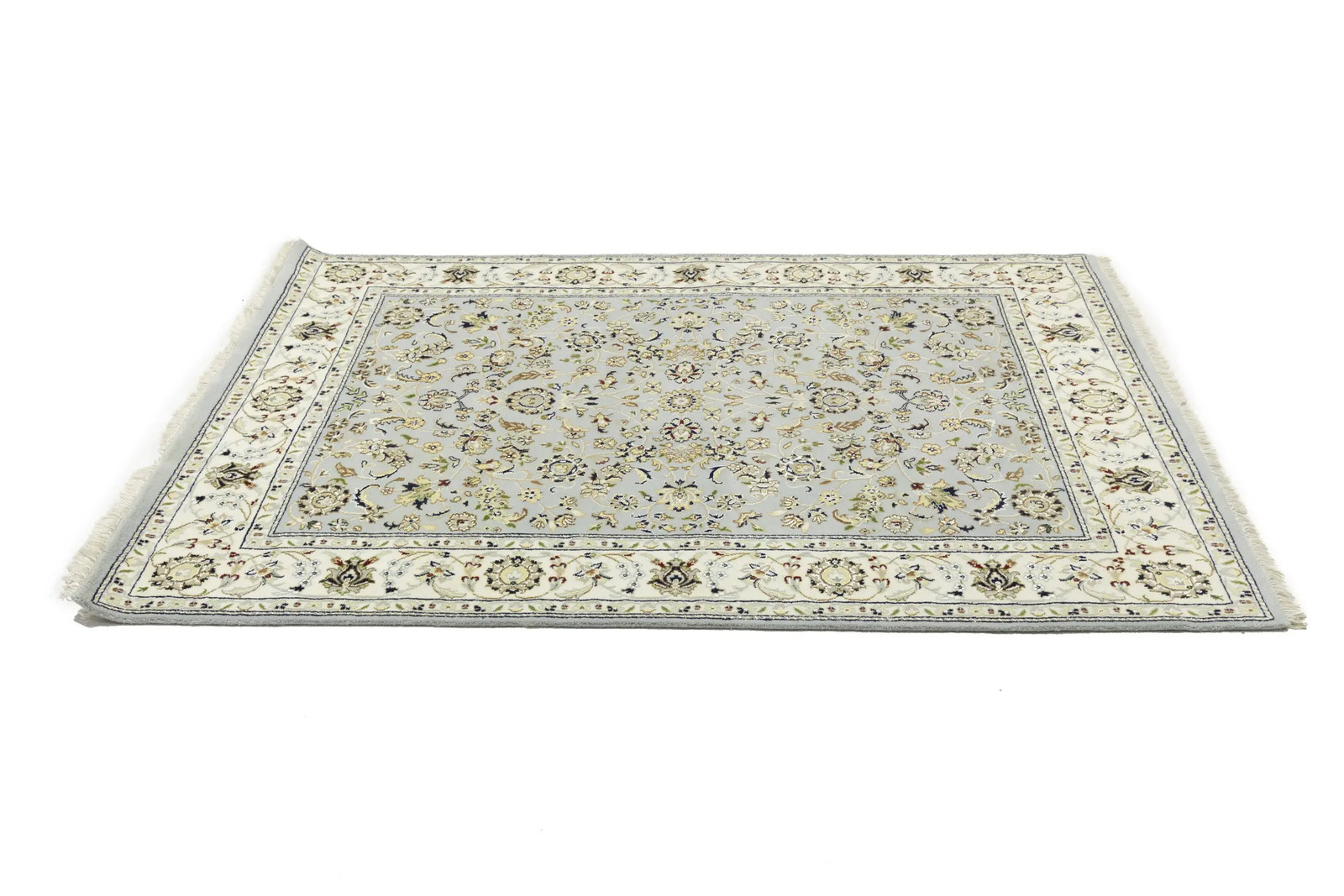Hand-Knotted Indo-Nain Classic Floral Medallion Rug Wool Oriental Carpet 5X7 ft