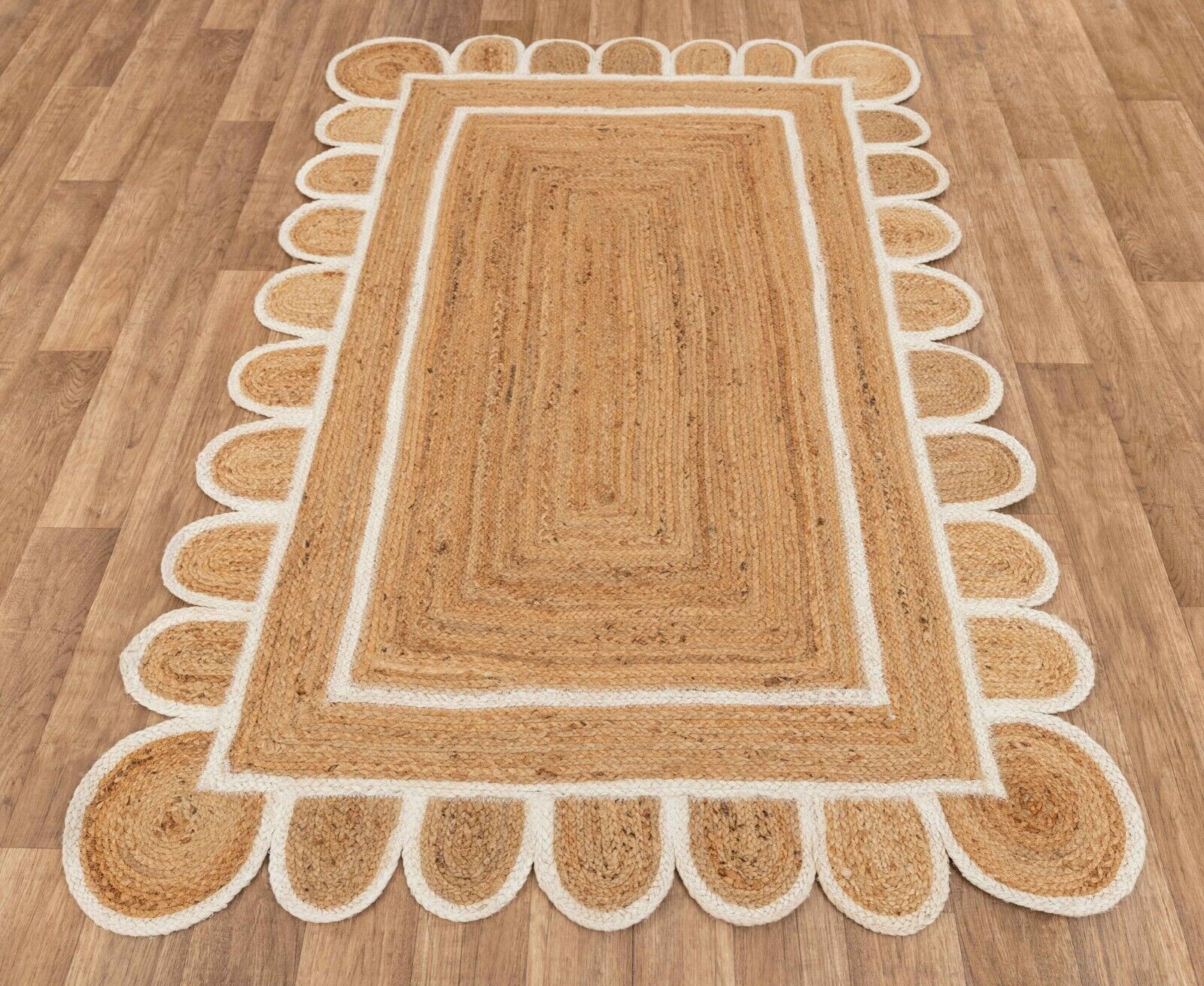 Scallop Rugs Natural Handmade jute Rectangle Carpet Home Décor Modern Area Rug