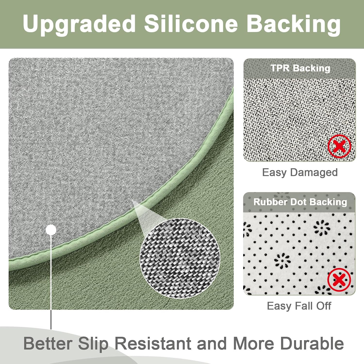 Soft Oval Bedroom Rug 2.6 X 5.3, Sage Green Non-Slip Washable Carpet | Thickened
