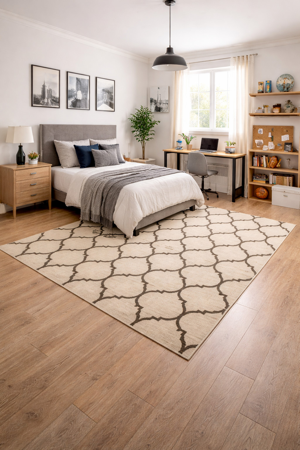 Cream & Brown Floral Trellis Design 5X8 Hand-Tufted Modern Rug Home Decor Carpet