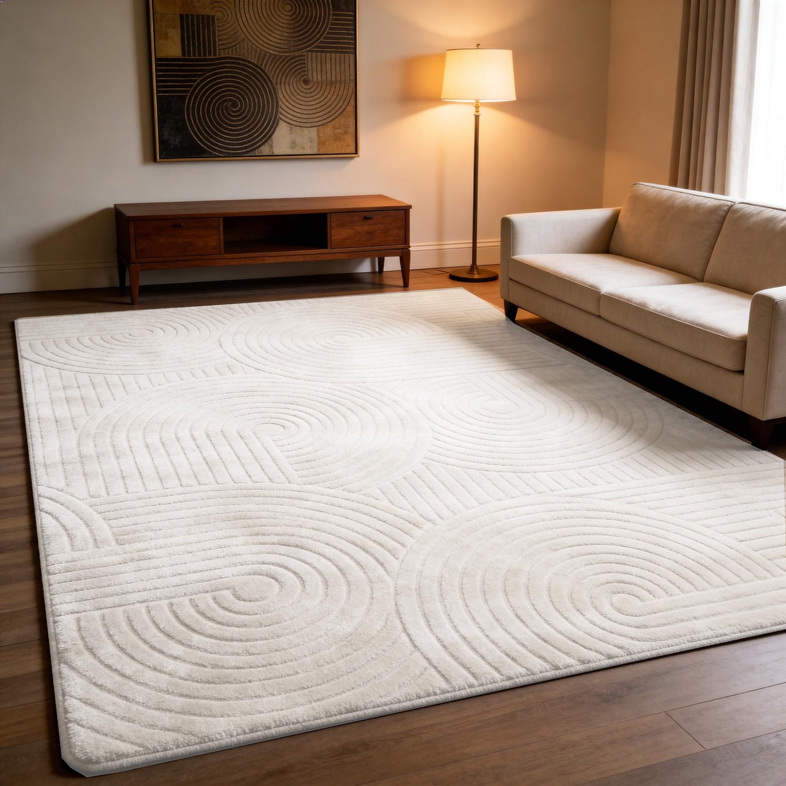 5×7 Cream Beige Area Rug – Washable Fluffy High-Low Pile Rugs for Living Room…