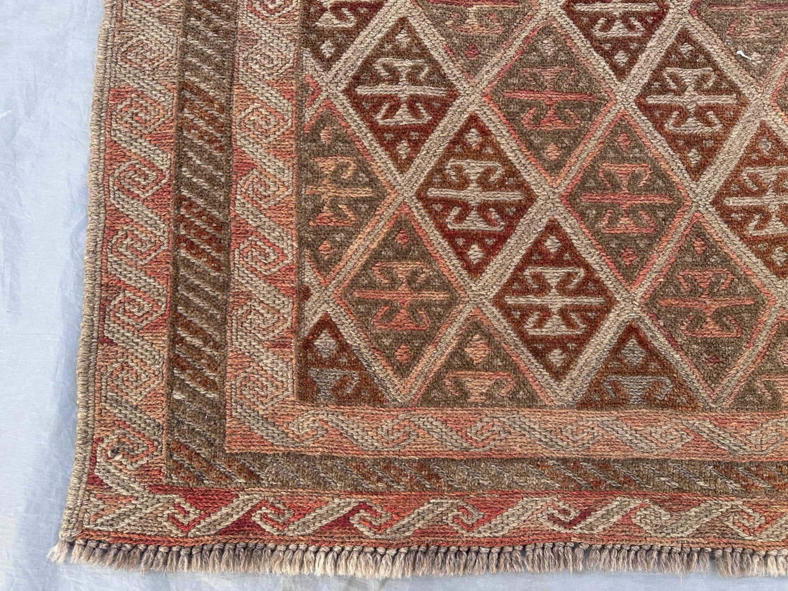 4 x 4’6 Ft Charming Afghan Mishwani Tribal Rug – Terracotta Diamond Vintage Rug