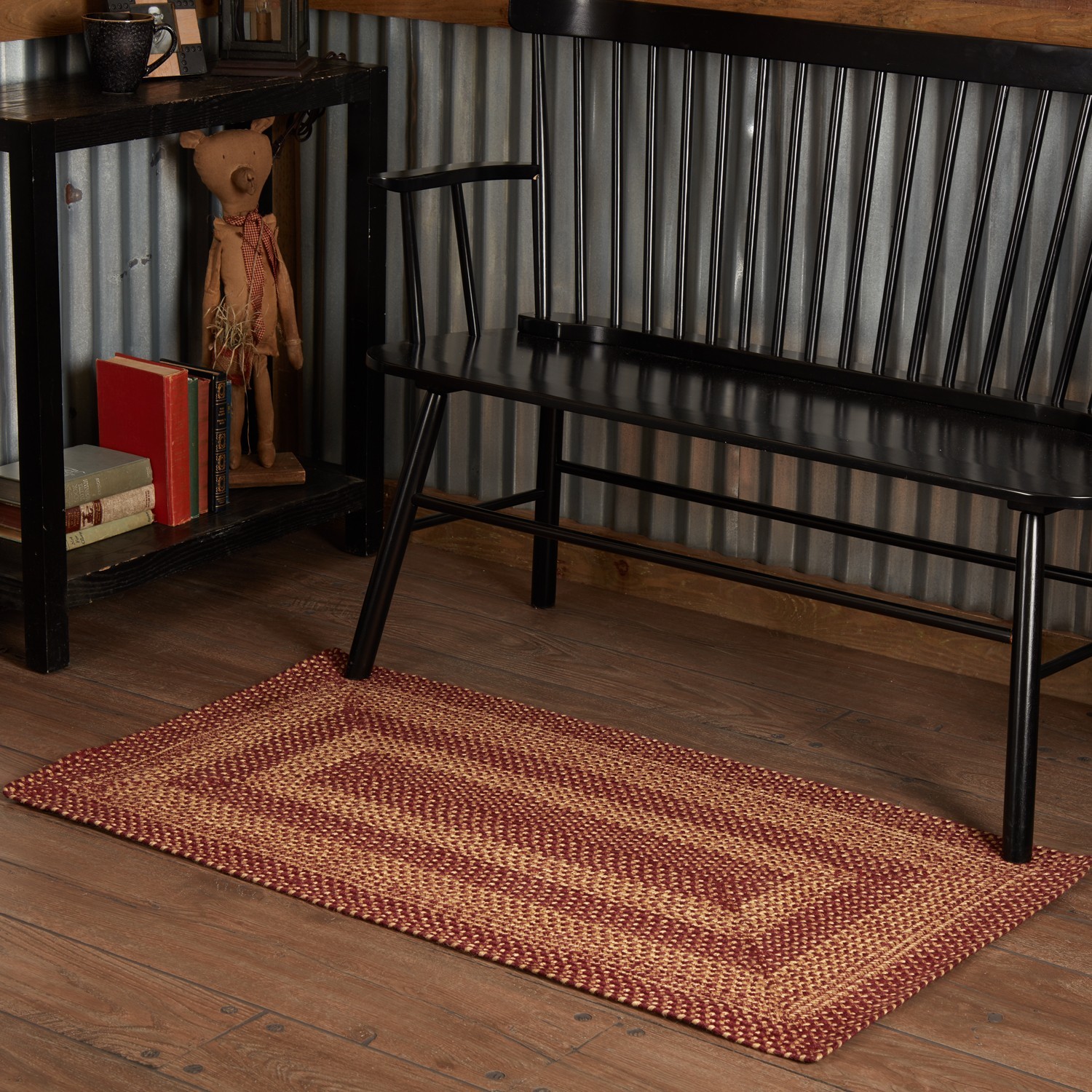 VHC Burgundy Tan Eco-Friendly Jute Primitive Country Home Rectangle Braided Rug