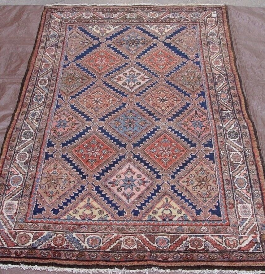 4’6″ x 7′ ANTIQUE KURDISH TRIBAL HAND KNOTTED WOOL DIAMOND DESIGN RUG