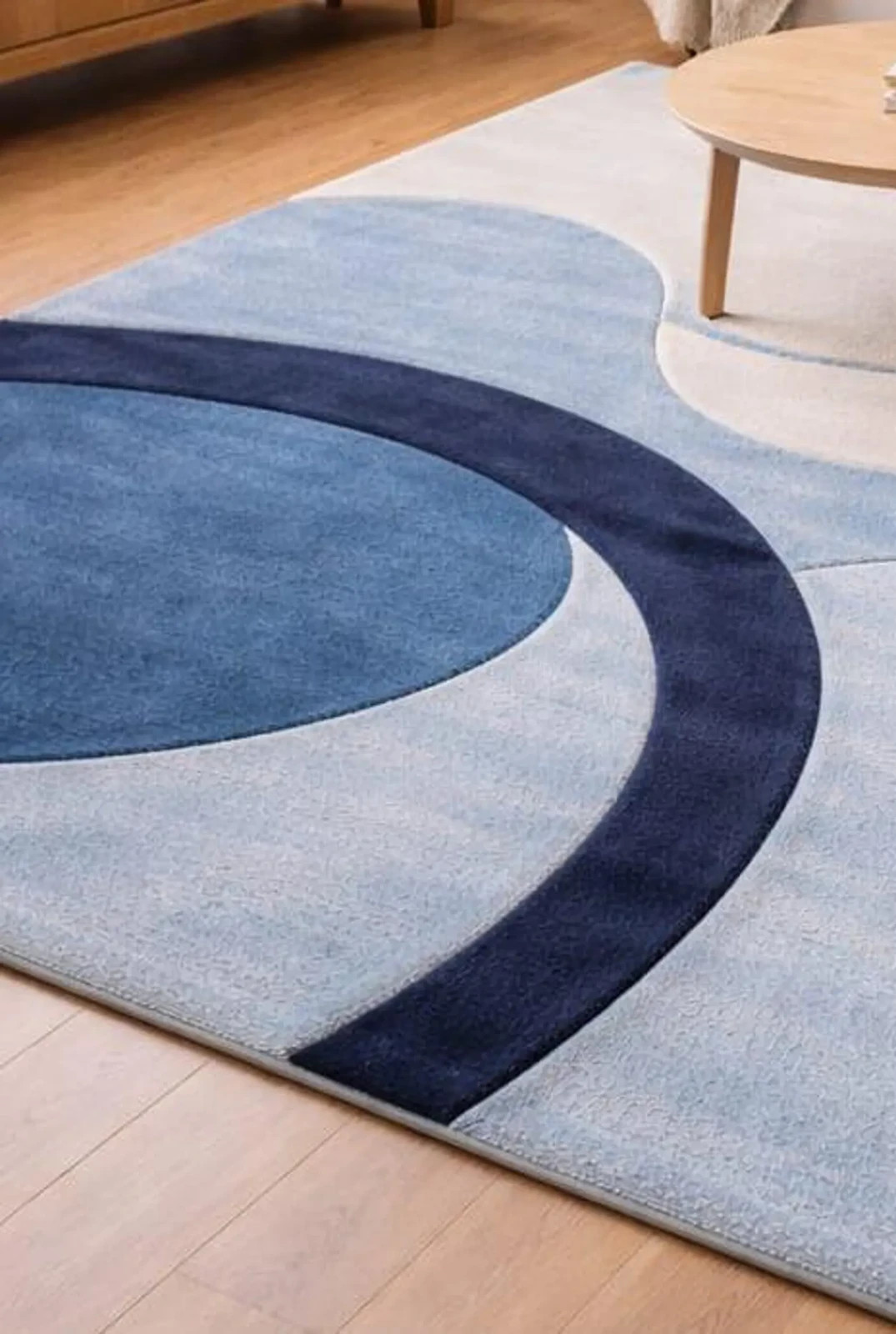 Hand Tufted Wool Rug – Modern Geometric Color Blue Abstract Handmade Area Rug