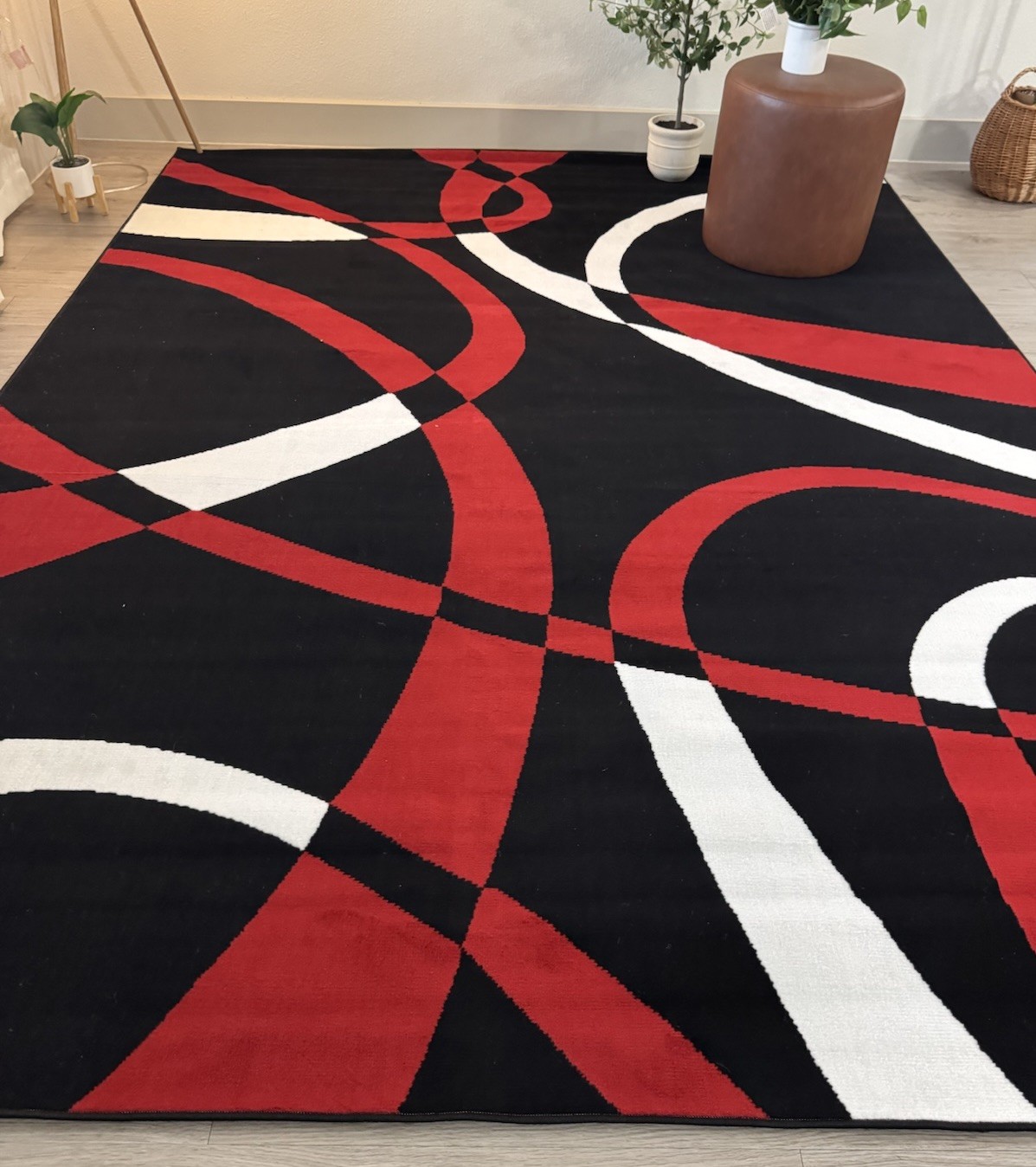 Large Contemporary Area Rugs Carpet Living Room Rugs 5’x7’ Black/Red