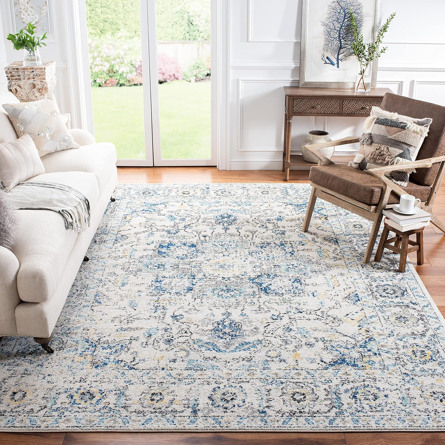 Madision 9′ Square Area Rug – Grey & Ivory Snowflake Medallion Design