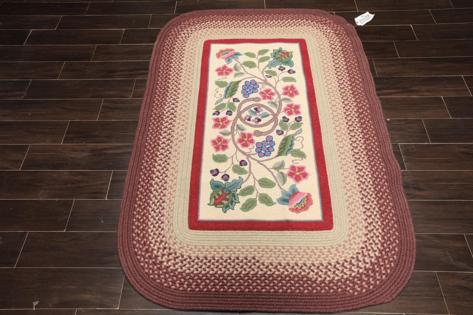 4×6 Hand Braided Wool Ivory Transitional Floral Handmade Oval Vintage Rug