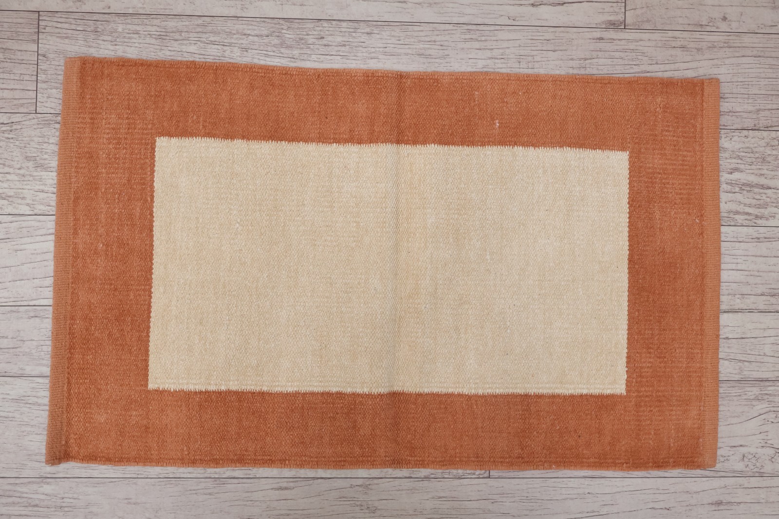 Handmade Terracotta Beige Block Striped Cotton Wool Area Rug Kilim Doormat